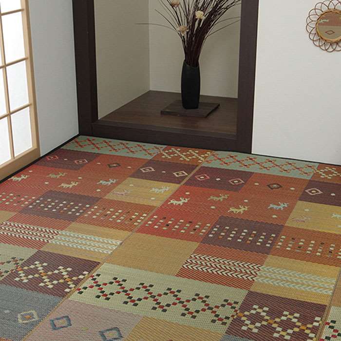 【沖縄・離島配送不可】【代引不可】い草ラグ 江戸間6畳 約261×352cm 花ござ カーペット い草 ラグ 6畳 ギャッベ柄 裏貼り無し 抗菌防臭 消臭 IKEHIKO G4338006