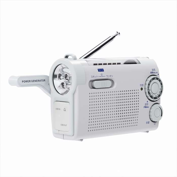 手回し充電ラジオライト FM AM ラジオ FMワイドバンド対応 防災グッズ ハンドストラップ付 WINTECH KDR-108W