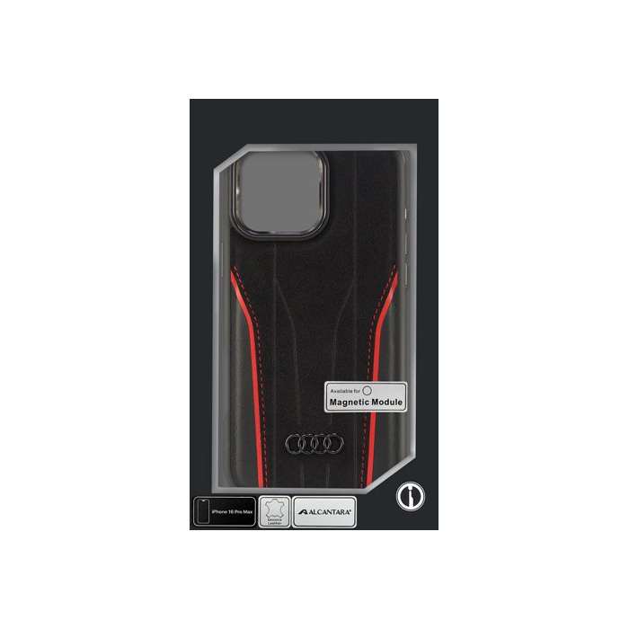アウディ iPhone16 Pro Max用 アルカンターラ&本革 背面ケース エアージェイ AU-TPUPCMIP16PM-R8/D3-RD