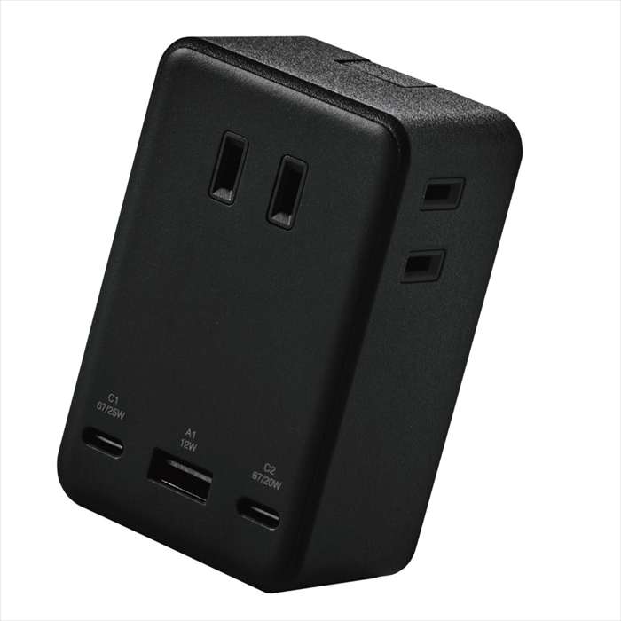 【代引不可】USBタップ/USB-C×2/USB-A×1/AC×3/67W/雷サージ/ホコリ防止シャッター/直挿し/180度スイング/ブラック エレコム T-U09-3AC2BK