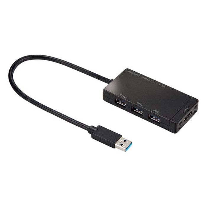 【沖縄・離島配送不可】【代引不可】USBハブ HDMIポート搭載 USB3.2 Gen1(USB3.1/USB3.0) 3ポートハブ バスパワー 小型 モバイルタイプ サンワサプライ USB-3H332BK