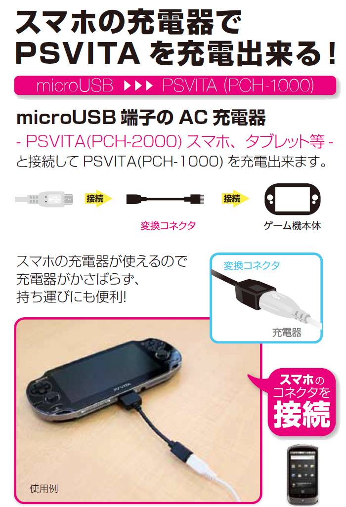 楽天市場 Playstationvita Pch 1000 Psvita 変換コネクタケーブル スマホの充電器でpsvita を充電できる変換コネクタケーブル アローン Alg Pvhcbk やるcan