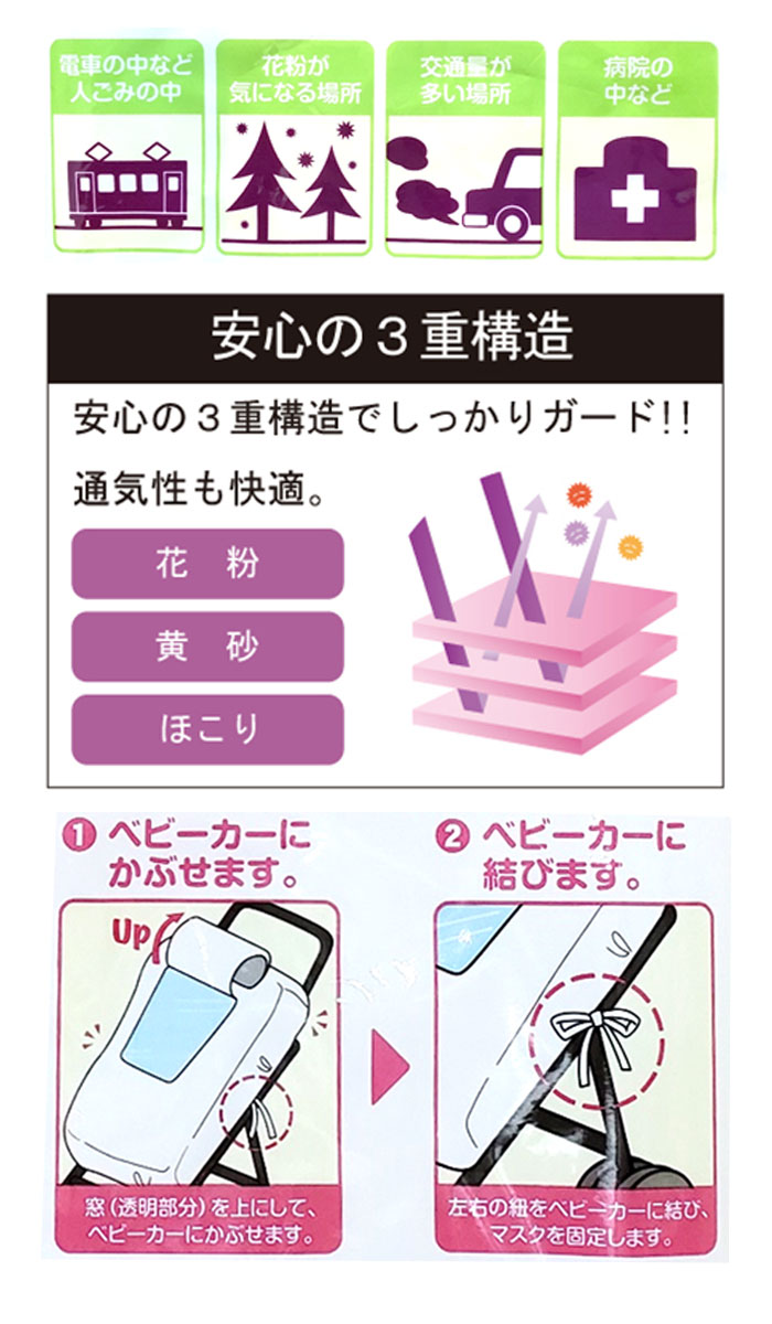 【あす楽】ベビーガードベビーカー取付マスク2枚入り花粉黄砂ホコリ埃虫などから守りますマスクができない赤ちゃんのためにエム・スタイル