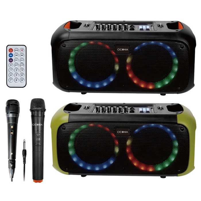 【沖縄・離島配送不可】スピーカー ポータブルスピーカー ワイヤレスマイク/リモコン付属 Bluetooth 音楽再生 カラオケ サークルLEDパーティースピーカー CICONIA センター商事 CTFE-2060C 18,600円