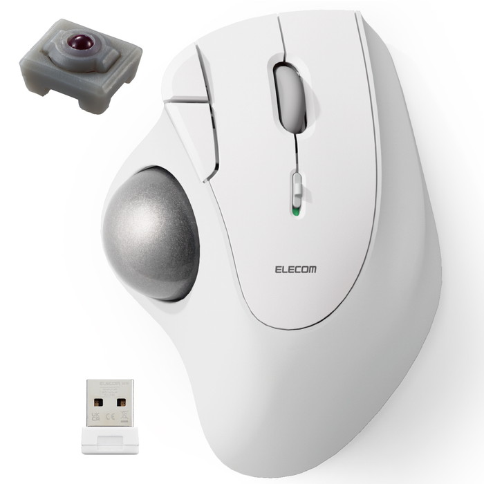 【代引不可】トラックボール マウス 無線 5ボタン 人工ルビーユニット エルゴノミクス Windows 11/10 macOS ChromeOS 各種対応 ホワイト エレコム M-IT10DRWH
