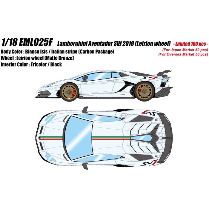【沖縄・離島配送不可】【限定品】 1/18 EIDOLON ランボルギーニ アヴェンタドール SVJ 2018 (レイリオンホイール) ビアンコアイシス / イタリアンストライプ メイクアップ EML025F