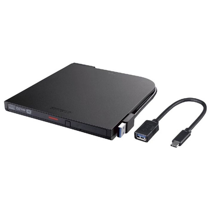【代引不可】USB3.2(Gen1)対応 ポータブルDVD 書込ソフト添付 ブラック バッファロー DVSM-PTCV8U3-BKB