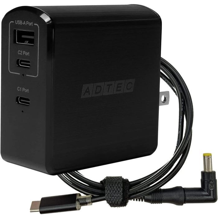 AC充電器 Power Delivery対応 GaN 105W USB Type-A 1ポート Type-C 2ポート ブラック & Panasonic レッツノート用充電ケーブルセット ADTEC APD-A105AC2-wP3-BK