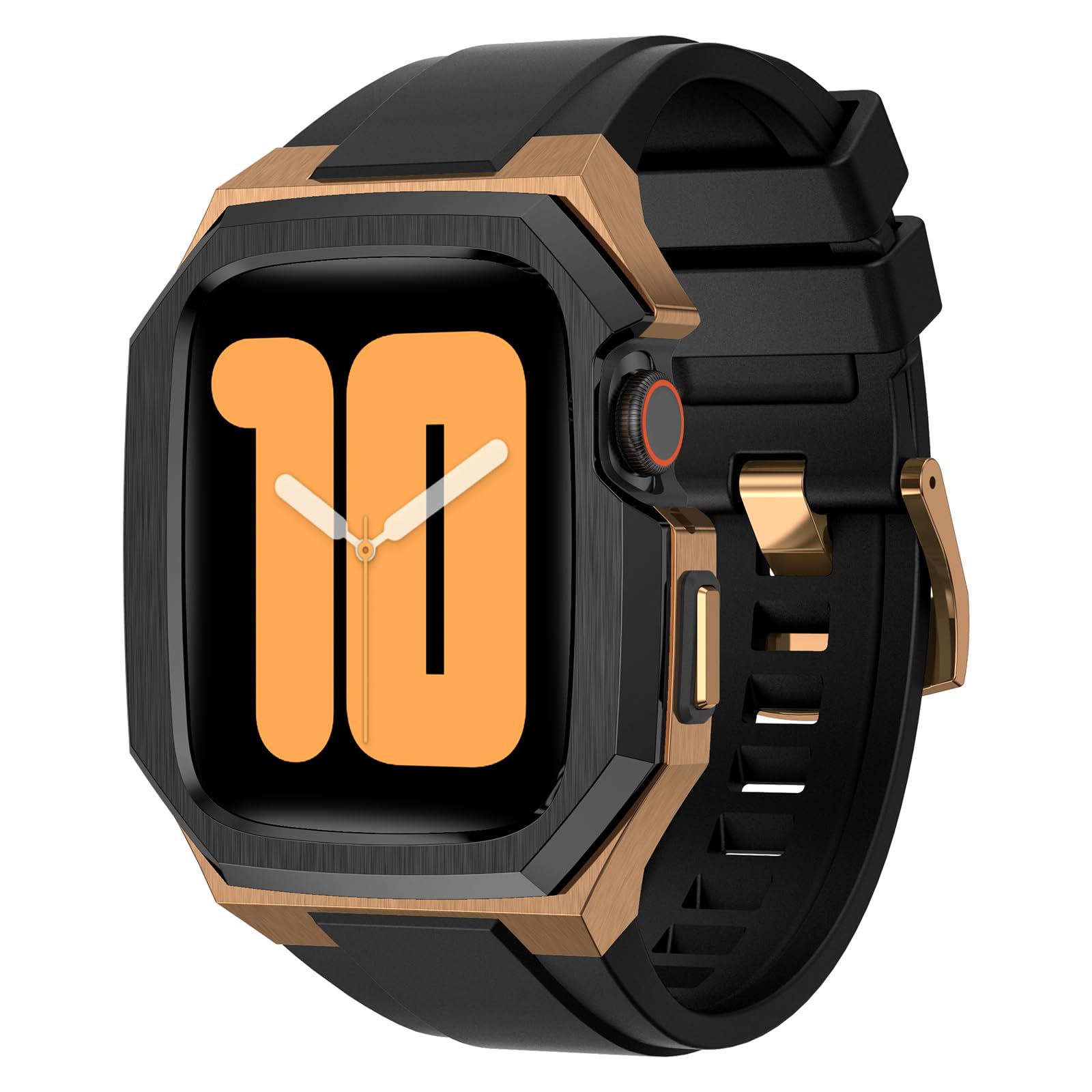 BinGeLi コンパチブル Apple Watch バンド 44mm 45mm 46mm 49mm ステンレス鋼 ケース付き 頑丈なメンズ フッ素ゴムベルド 一体型 スポーツ Series 9/8/7 45mm SE2/6/5/4/SE 44mm Ult