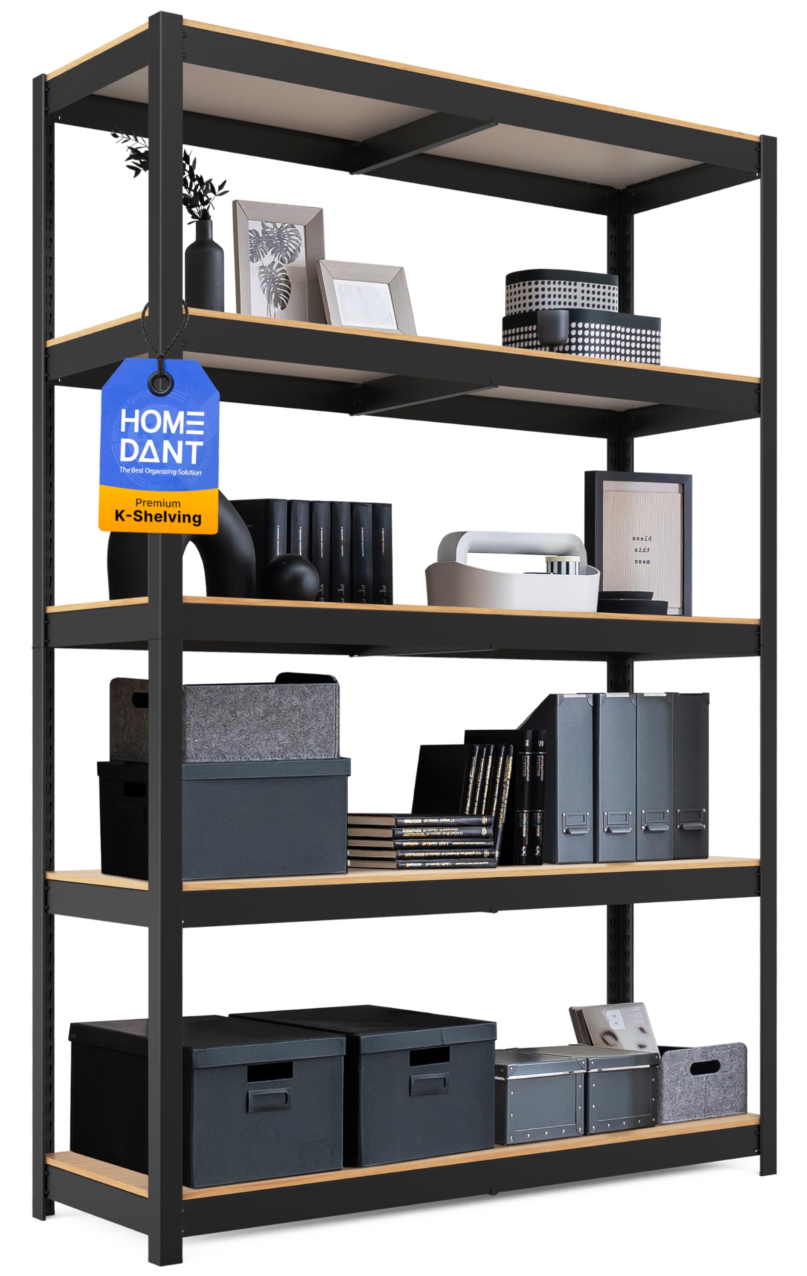 HOMEDANT House 組立簡単 高耐荷重 ラミネート スチールラック キッチン 5段 幅120 奥行40 高さ180 ブラック ホームダント 高さ調整可能 棚 収納棚 メタルラック クローゼット ガラージ オフィス 業務用 重量物|湖南オンライン
