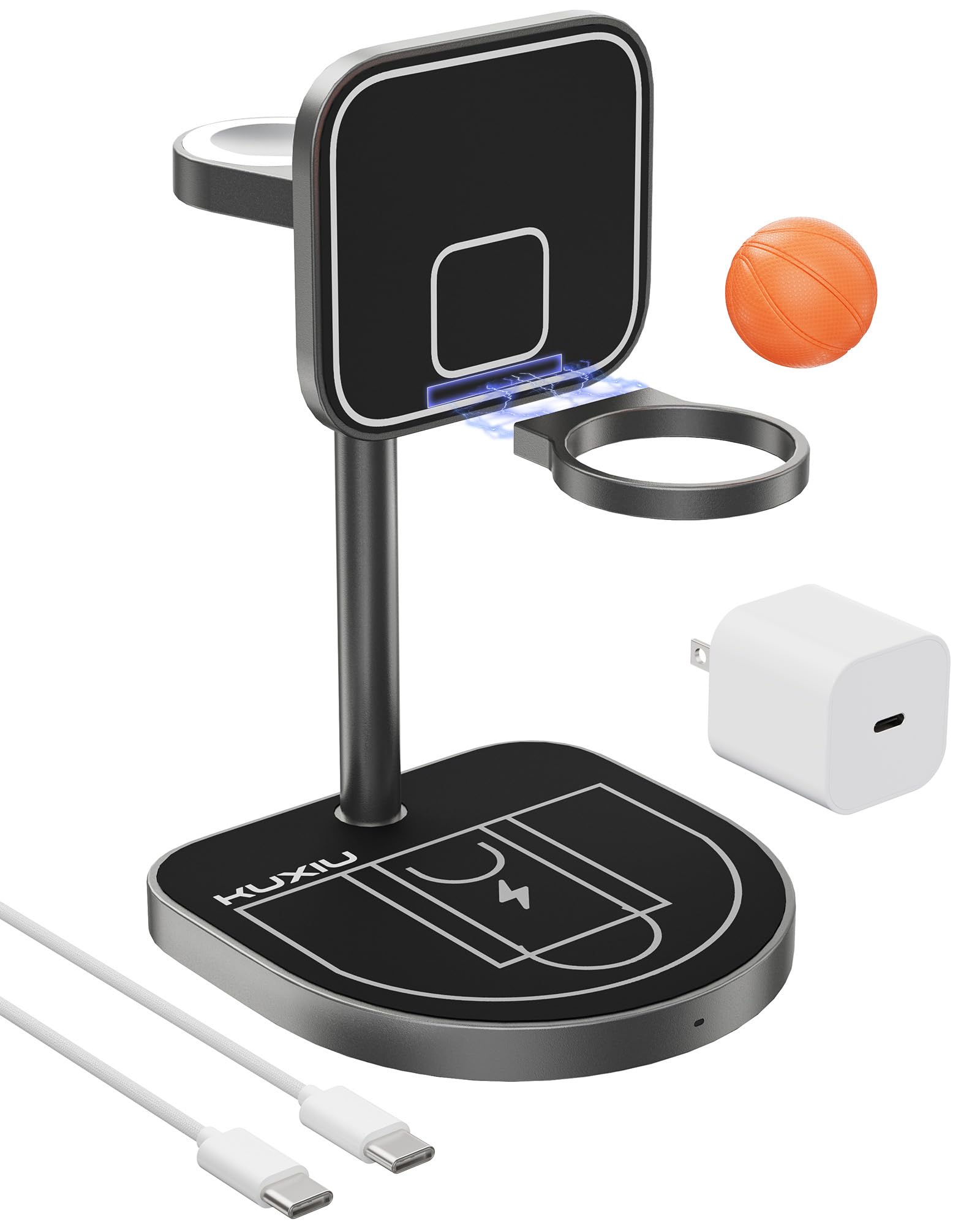 【2025最新型】KUXIU ワイヤレス充電器 3in1 Magsafe スタンド アルミ製 5/7.5/15W 置くだけ充電 iPhone用ワイヤレス充電器 iPhone16/15/14/13/12シリーズ対応 AirPods/アップルウォッチ充電器対応
