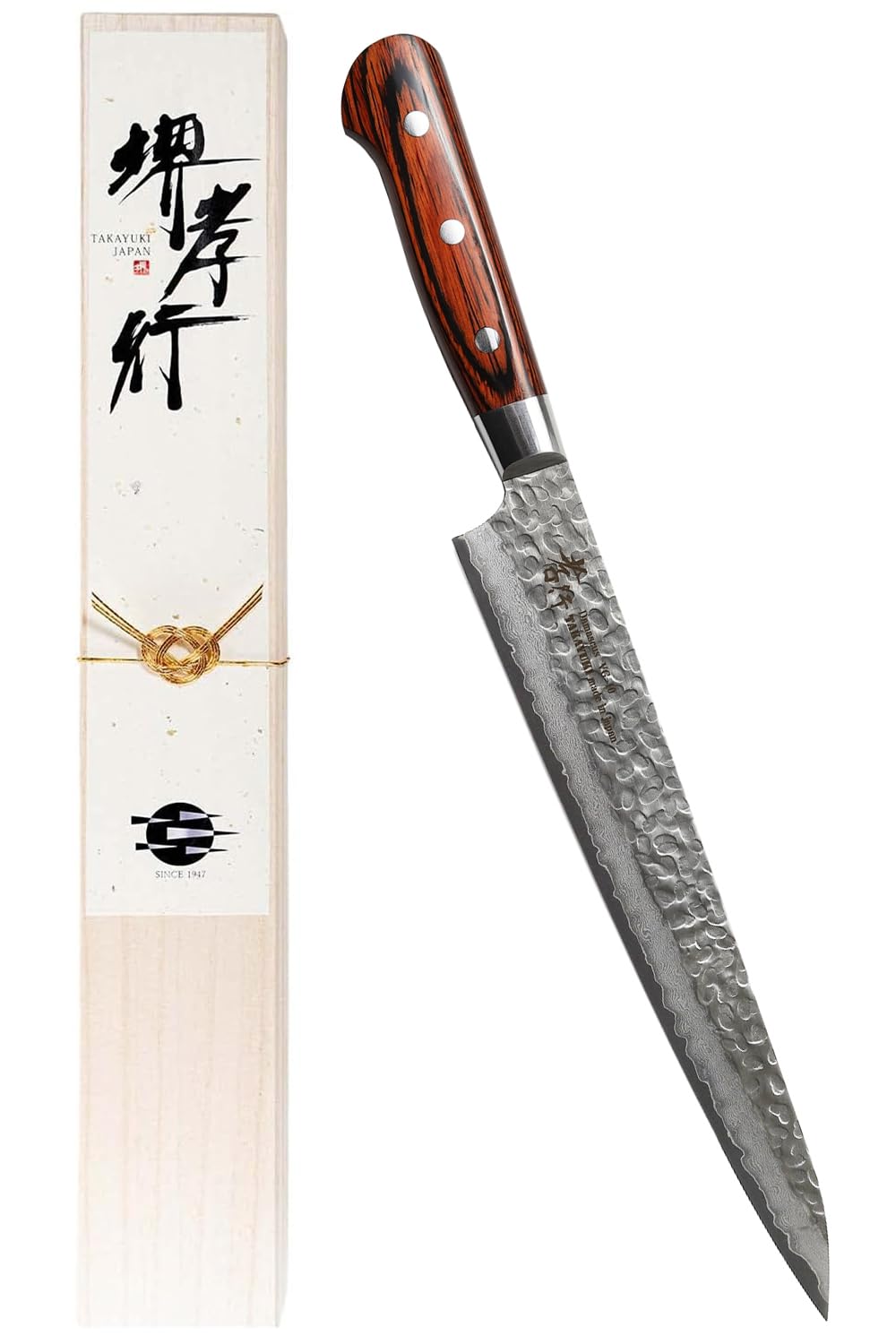 二唐刃物　暗紋 ダマスカス黒槌目　銀三　柳刃　270 二唐刃物暗紋 ダマスカス黒槌目銀三柳刃270