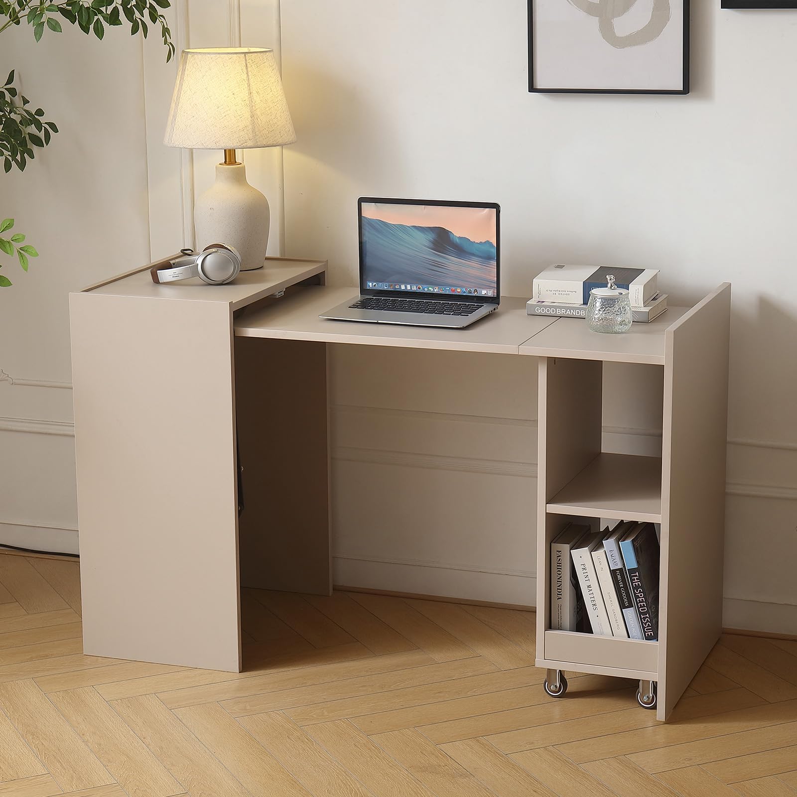 楽天市場】折りたたみデスク 多機能机 pcデスク 収納棚付きテーブル