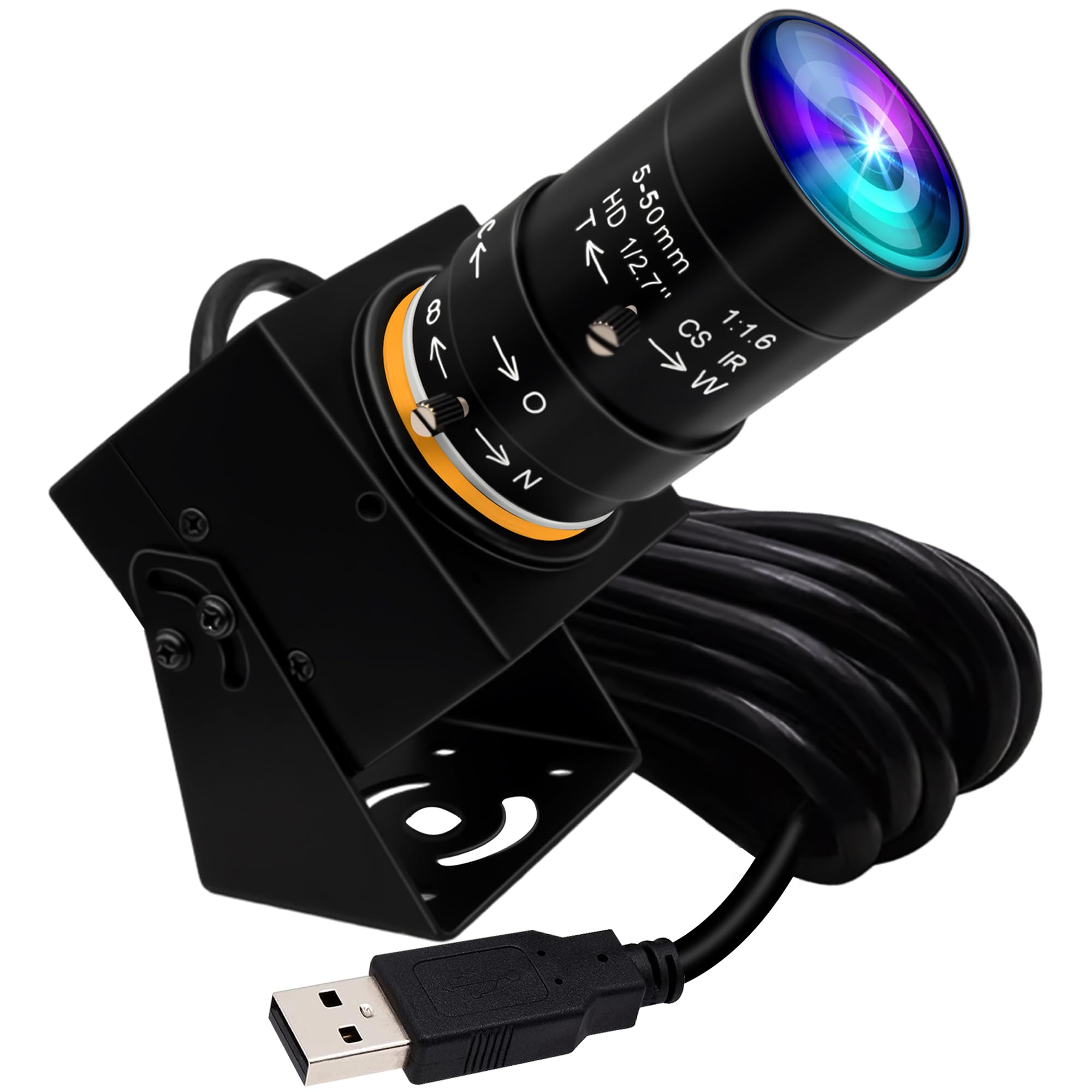 ELP グローバルシャッター USB カメラ 手動ズーム ウェブカメラ 5mp 50fps 高速 PC カメラ 5-50mm 可変焦点 CSマウント Webカメラ 1440P 60fps ライトバーン 望遠カメラ UVC USB2.0 接写 ズームカメラ