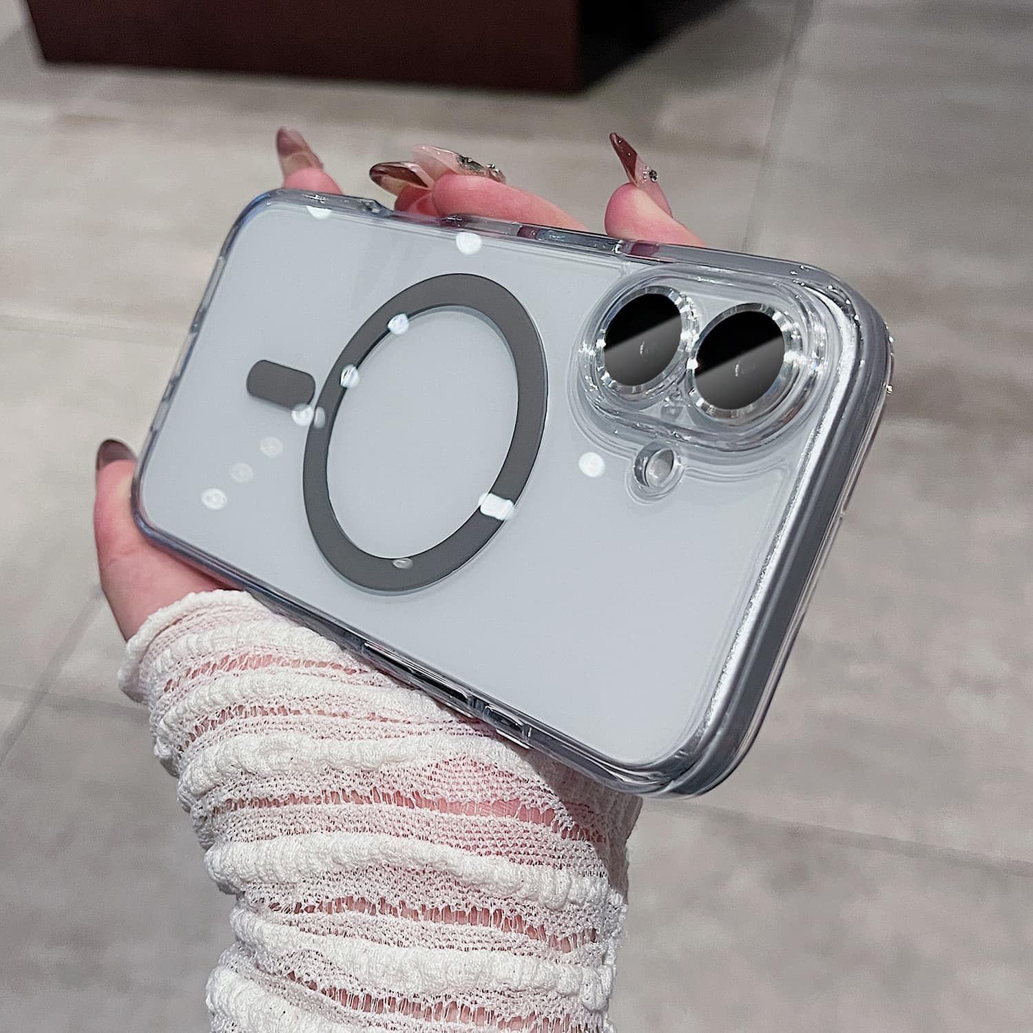 iyite iPhone 16 用 ケース クリア マグネット[MagSafe対応] [黄変防止] TPU ショック吸収 バンパー ドロップ保護 カメラレンズフルカバー 6.1 インチ チタングレー