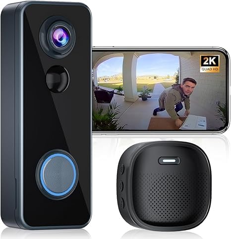 インターホン ワイヤレス工事不要[2K HD 180° 超広角 全身視野] チャイム付きスマートビデオドアベル 充電 1 回で 1-2 ヶ月持続 双方向通話 動体検知＆アラート IP66 防塵防水 Alexa/Google 対応 サブスクリプション不要