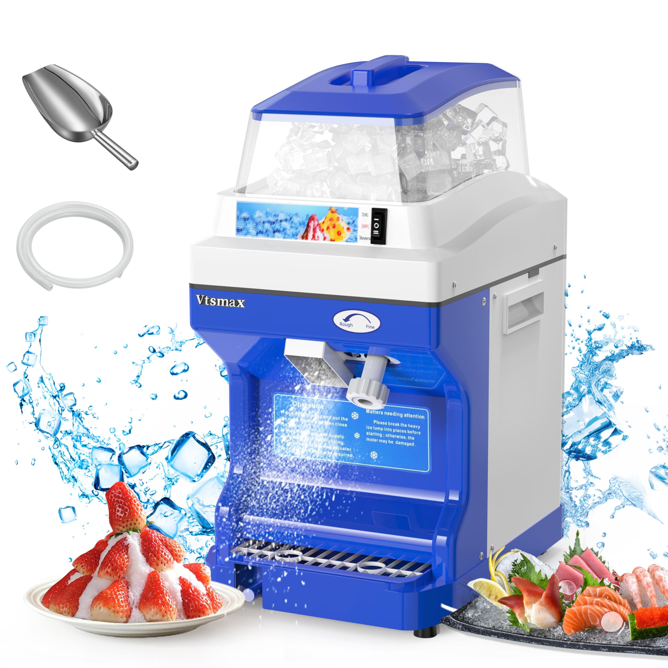 Vtsmax 電動かき氷機 容量5L 300kg/h かき氷メーカー 大容量 氷粗さ調節 氷粉砕機 ふわふわ かき氷器 業務用 家庭用 スムージー作り シャーベット