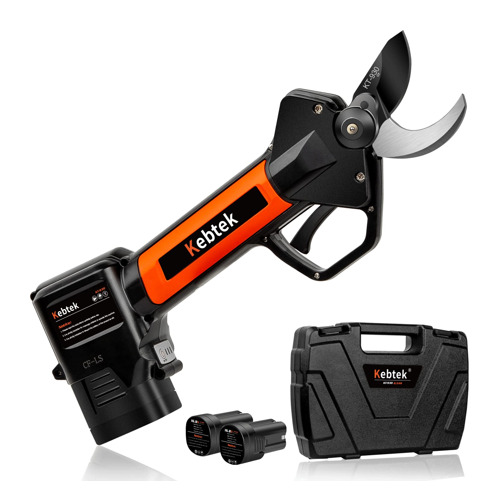 【軽量880g・日本製フッ素刃】Kebtek 電動剪定バサミ 16.8V コードレス 充電式剪定ばさみ 2500mAhリチウム電池2個付き 電動枝切り鋏 【0.4秒高速切断】プロ 剪定鋏 園芸 造園 果樹園 剪定工具 日本語取扱説明書付き 切断径30mm