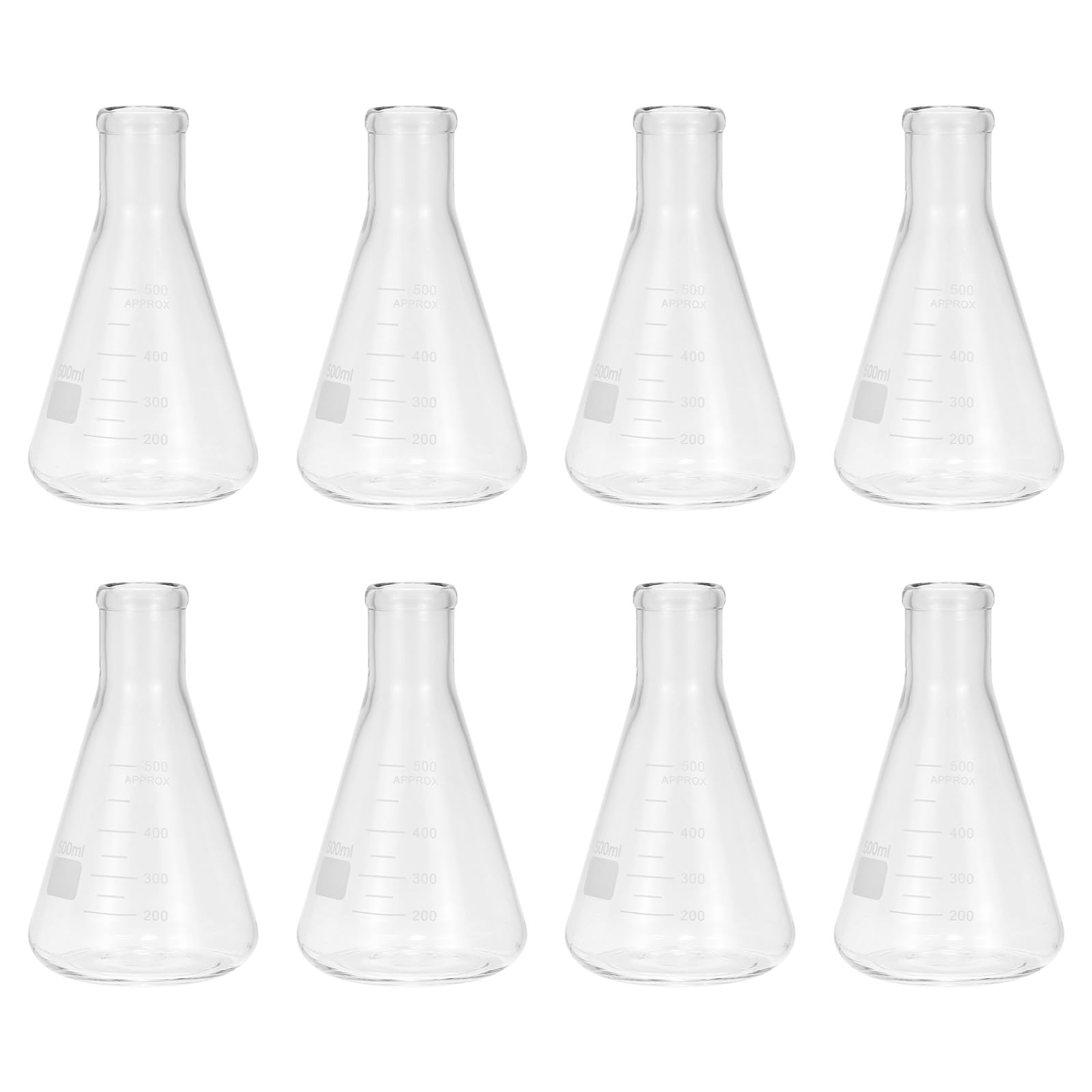 PATIKIL エルレンマイヤー フラスコ 8個セット 500ml 17oz 細口 目盛り付き ホウケイ酸 ガラス 実験 化学 理科 研究 用