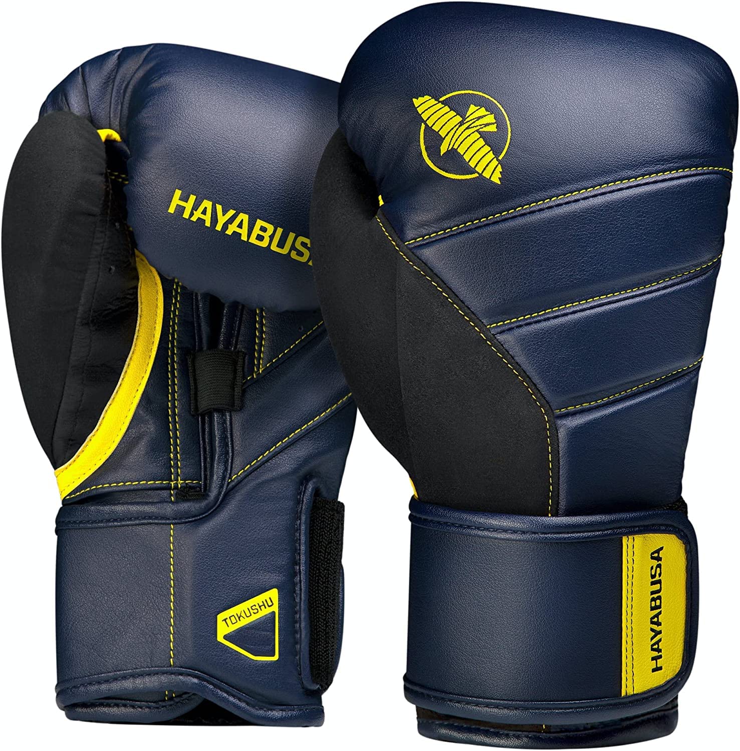 Hayabusa T3ボクシンググローブ（男女兼用） - ネイビー/イエロー, 10oz