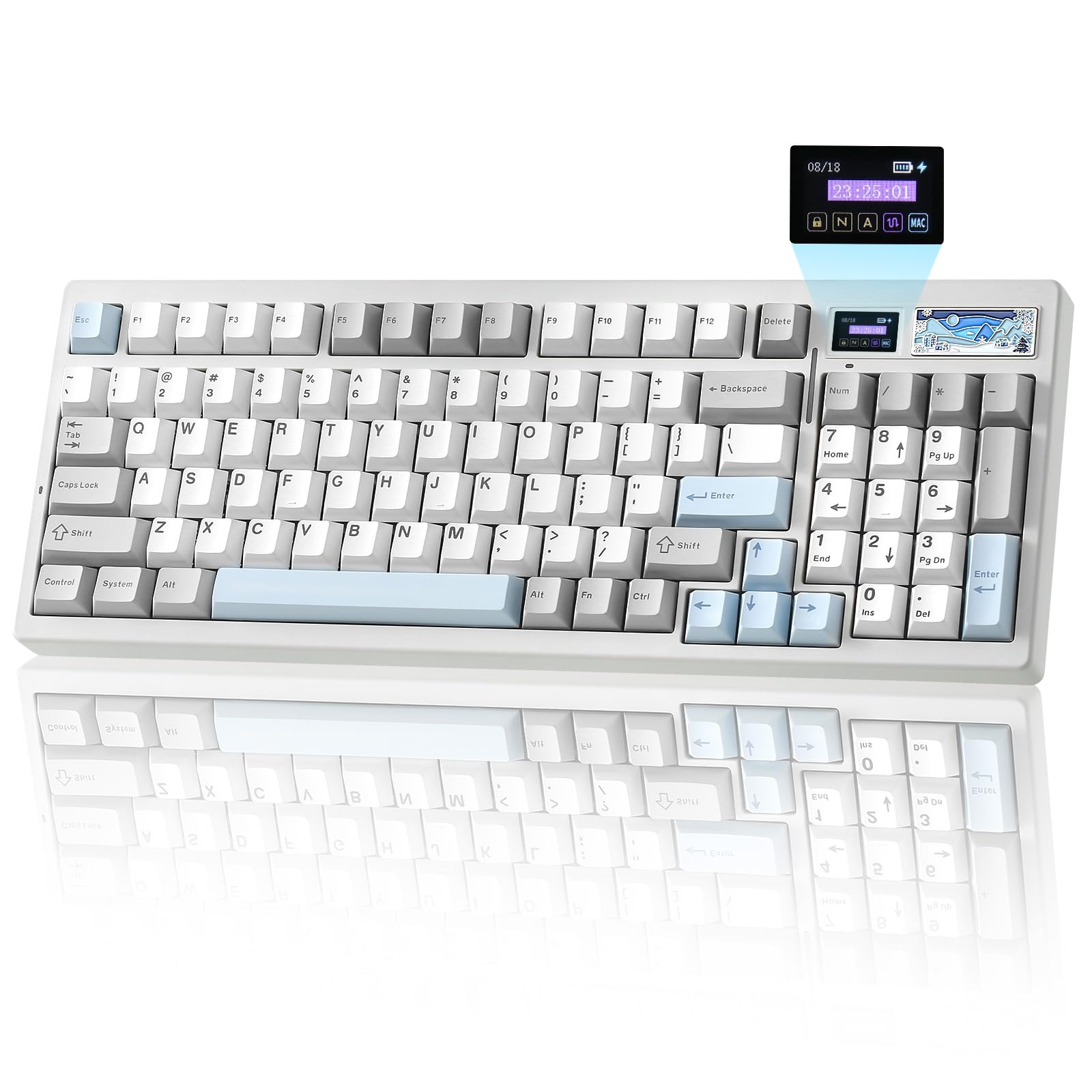YUNZII IF99 96%レイアウト ワイヤレス ゲーミングキーボード メカニカル bluetooth/2.4G/有線 LCDスクリーン QMK/VIAプログラマブル ガスケット搭載 ホットスワップ RGB Mac/Win対応 技適認証取得 (ホワイト