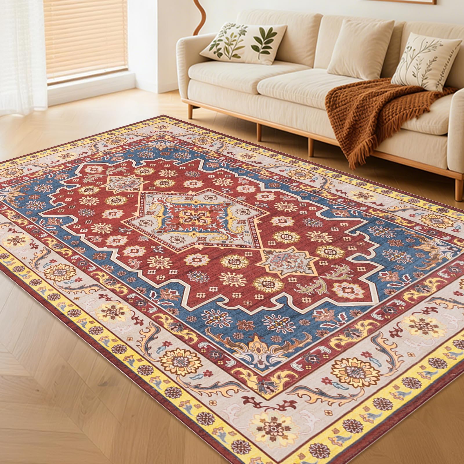 HiChiclife ラグマット カーペット ペルシャ風 200x300cm 約4畳 ソフトな模倣カシミヤ 洗える じゅうたん おしゃれ絨毯 耐磨耗性 滑り止め付 ホットカーペット対応 防音 折り畳み オールシーズン適用 リビングルーム地毯 北欧寝室花柄
