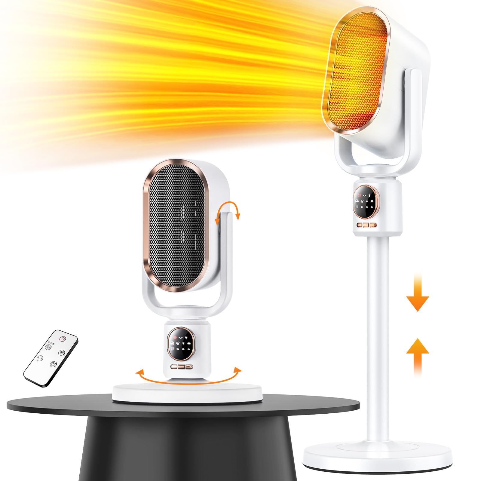 【 限定ブランド】Goldmax セラミックヒーター AI音声制御＆卓上/フロア両用電気ストーブ 電気ファンヒーター 足元 省エネ 1秒速暖 セラミックファンヒーター 1500W 最大16畳対応 3段階温度調節 高さ調節可能 上下左右首振り タイマー付き
