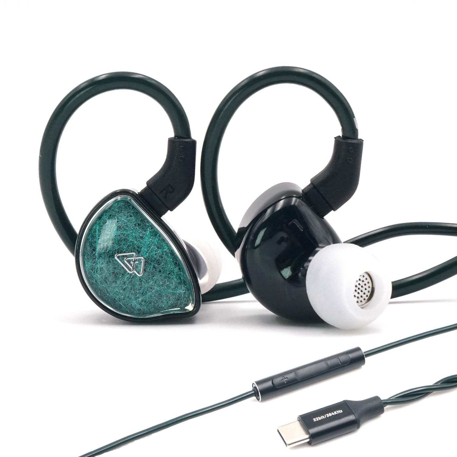 BQEYZ NI HiFiゲーミング インイヤーモニター 有線イヤホン セラミック複合振動膜 ヘッドフォン 3.5mm/4.4mm 着脱式 有線イヤーバッド ゲーミング プレイヤー ステージ対応 (Type-Cマイク付き 緑)