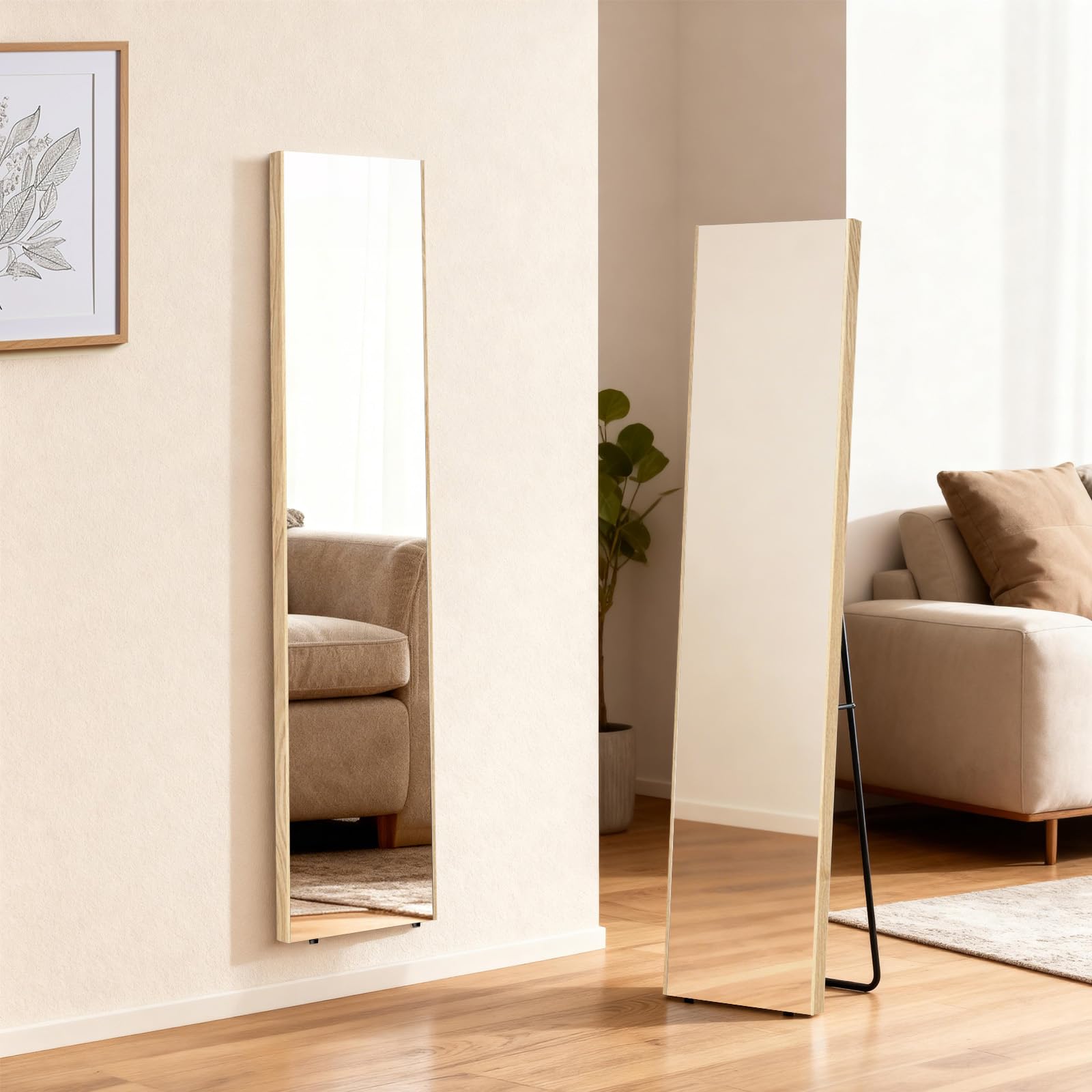 【新品】全身鏡 ナチュラル スタンドミラー 飛散防止 地震対策 HDフィルム ☆全商品ポイント5倍☆】johnlife 割れない鏡 フィルムミラー ダンス