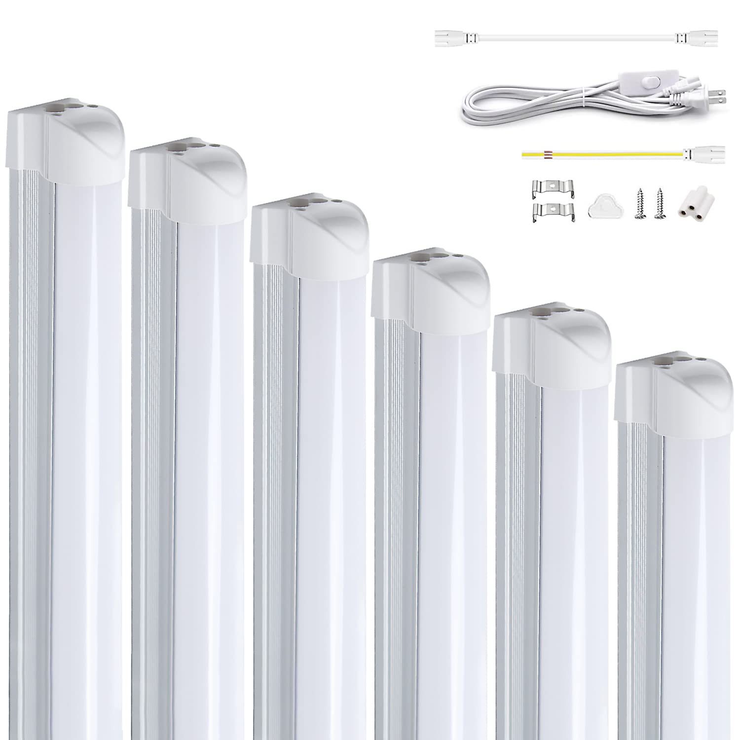 器器具一体式led蛍光灯 20Ｗ形 直管 9.5Ｗ省エネ T8直感型 昼光色 高輝度1350LM 60cm ベースライト 高演色80+ 連結コードスリム 照明器具 天井 ガレージ 倉庫 キッチン 看板 作業補助灯 間接照明 工事不要（T8昼光色-60cm直