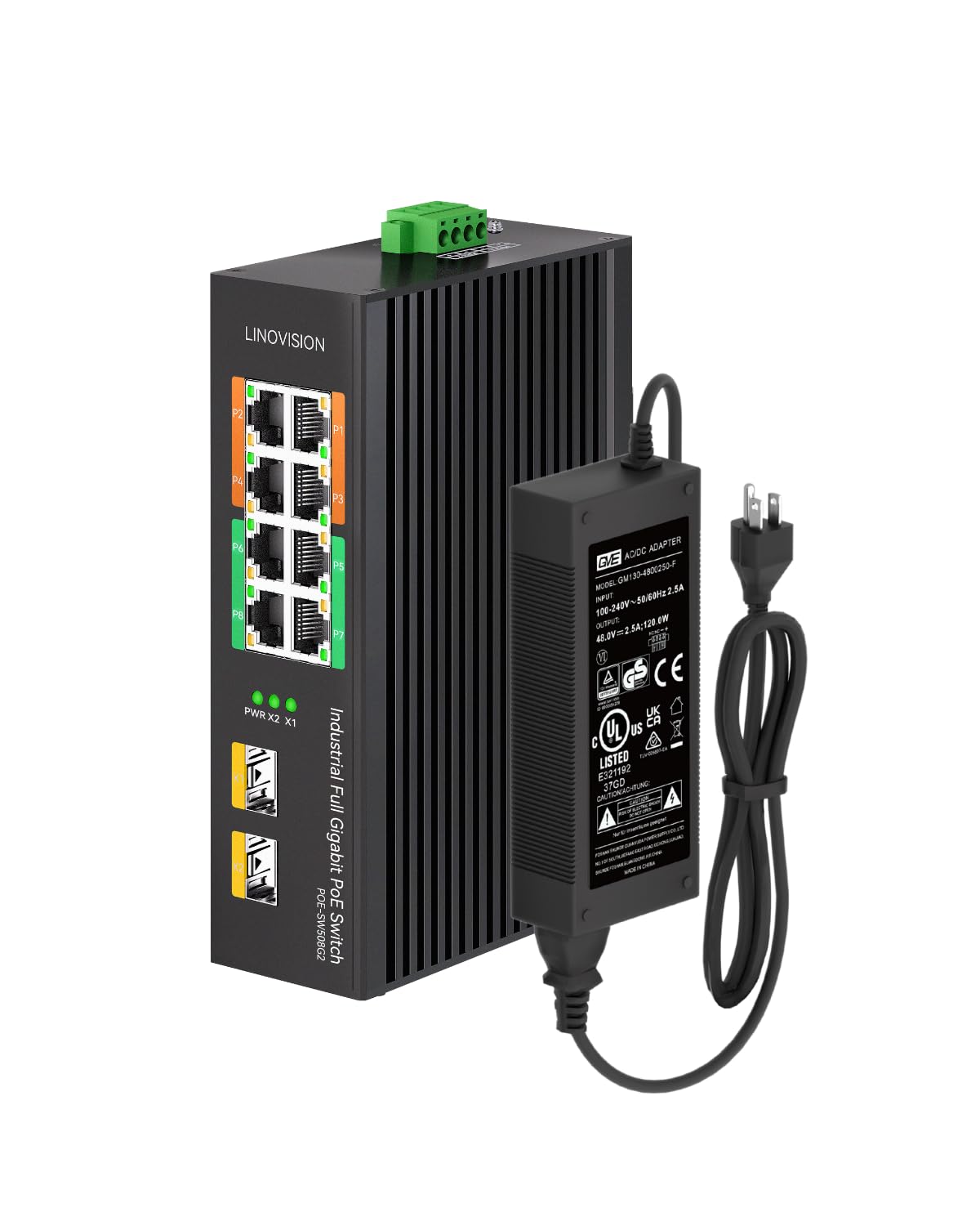 LINOVISION 産業用8ポートフルギガビットPOE、SFPポート付非管理スイッチ、2ポート1000Mbps SFP、4ポート BT90W POE、PoEウォッチドッグ、冗長電源、PTZカメラ/POE照明/POEモニタ用DINレールPOEスイッチ適格請|湖南オンライン