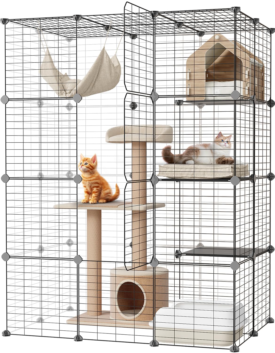 Topzoo 猫 ケージ 大型 3段 多頭飼い キャットケージ 大型猫 猫用ケージ 広い 組立簡単 組替え自由 おしゃれ キャットケージ 大きい 足場 ワイド 増やせる 脱走防止 室内飼い 日本語説明書付き 幅105×奥行き70×高さ140cm ブラック 9,250円