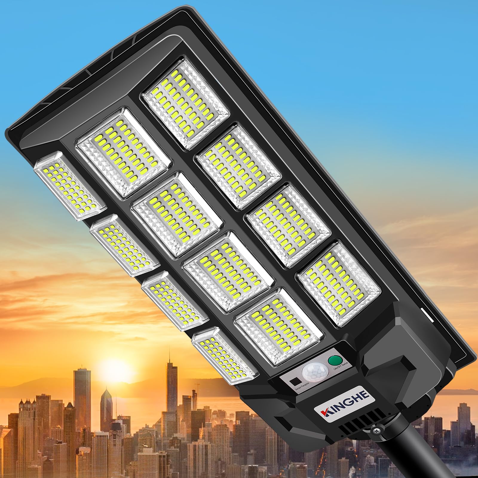 KINGHE ソーラー街灯 ソーラーライト 屋外 防水 センサーライト led ガーデンライト【2024新モデル ・1200W 光束最大12000ルーメン】3つ知能モード 11000mAh大容量電池 超高輝度 240度の広角設計 防犯 自動点灯/消灯 ガー