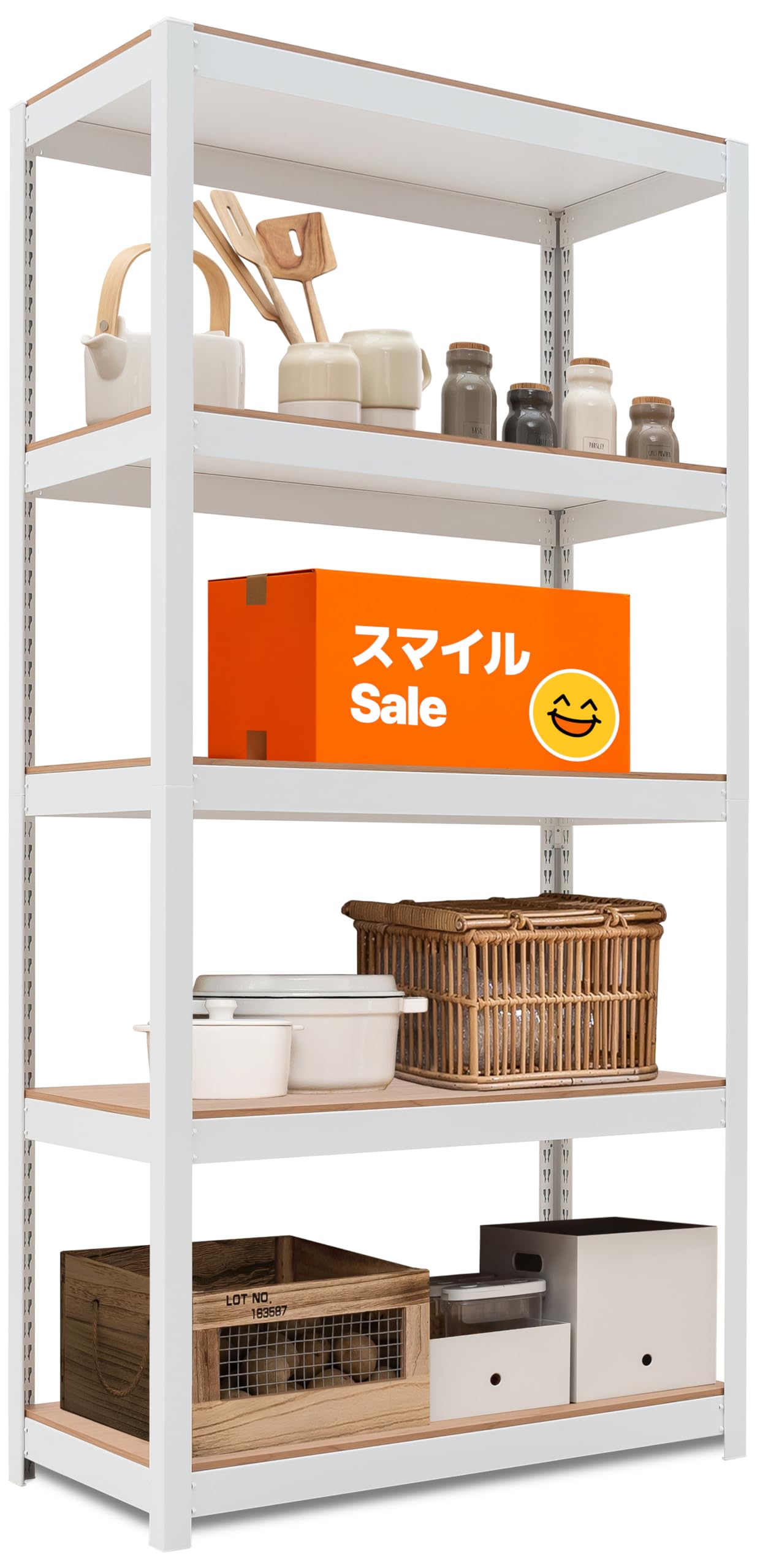 HOMEDANT House 組立簡単 ラミネート スチールラック キッチン 5段 幅90 奥行40 高さ180 ホワイト ホームダント 高さ調整可能 棚 収納棚 メタルラック クローゼット ガラージ オフィス 業務用 14,347円