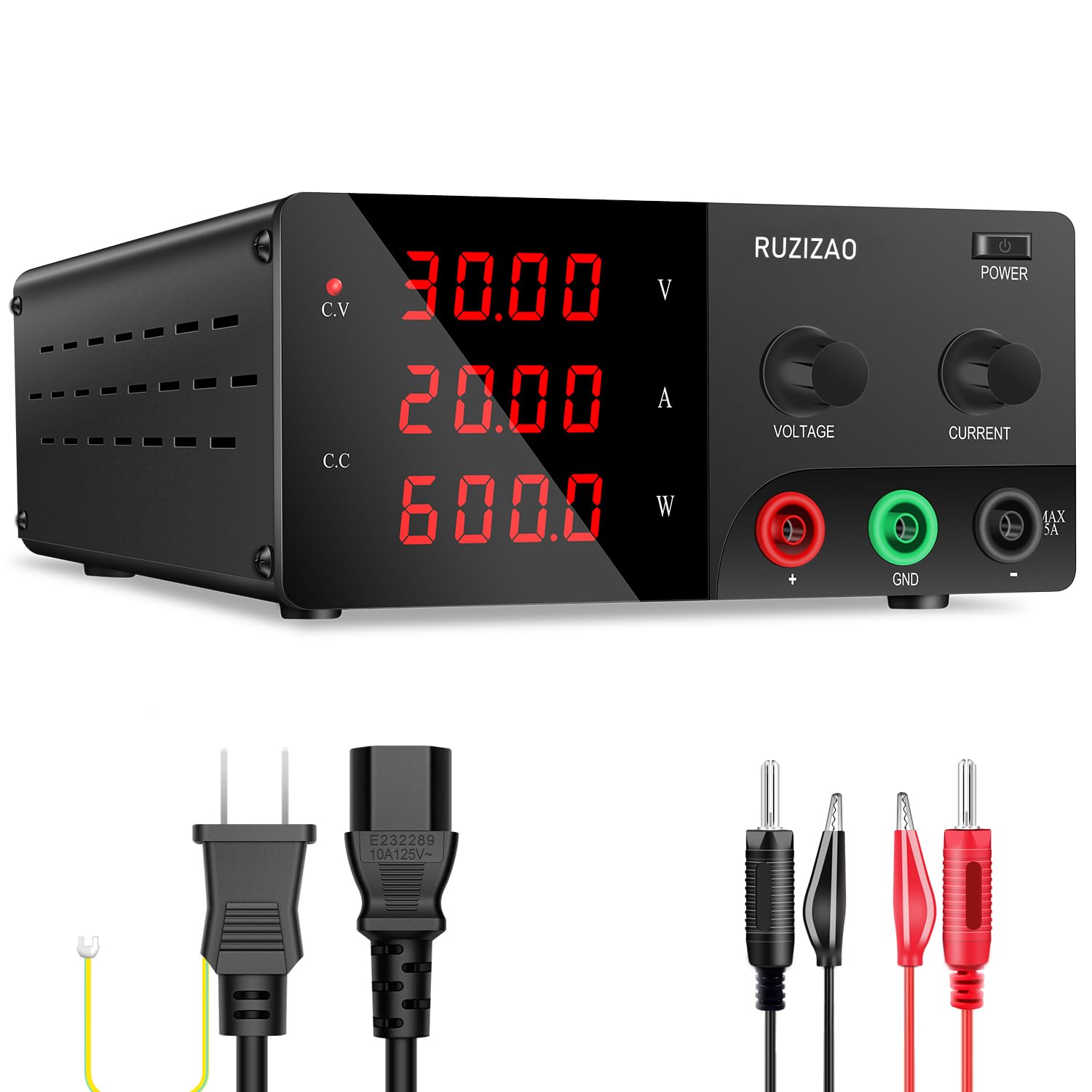RUZIZAO直流安定化電源(0~30V 0~20A) 600W大電力安定化電源 可変DCスイッチング電源エンコーダ調整 LED 4桁電流 電圧 電力表示 デスクトップ安定化電源は テストとメンテナンス 研究室 学校教育 およびバッテリ充電に使用されます ｜湖南オンライン 17,098円