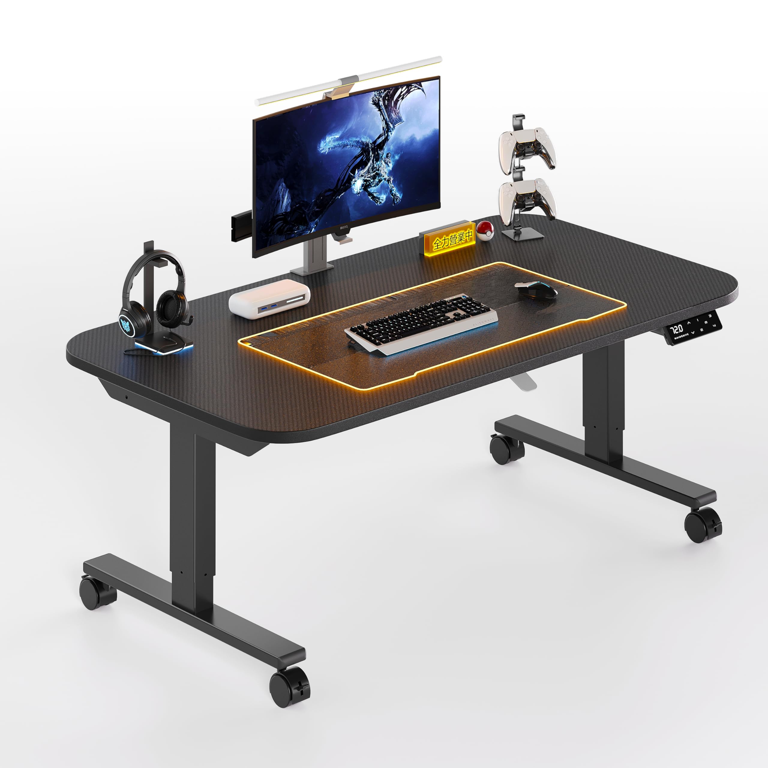 Maidesite ゲーミングデスク 電動 ロータイプ 47-72cm 一枚天板 天板反転可能 昇降デスク ローデスク 昇降式デスク キャスター付き 耐荷重80kg 障害物検知機能 高さメモリー機能 静音パソコンデスク 勉強机（120*60cm，ブラック）｜湖南オンライン