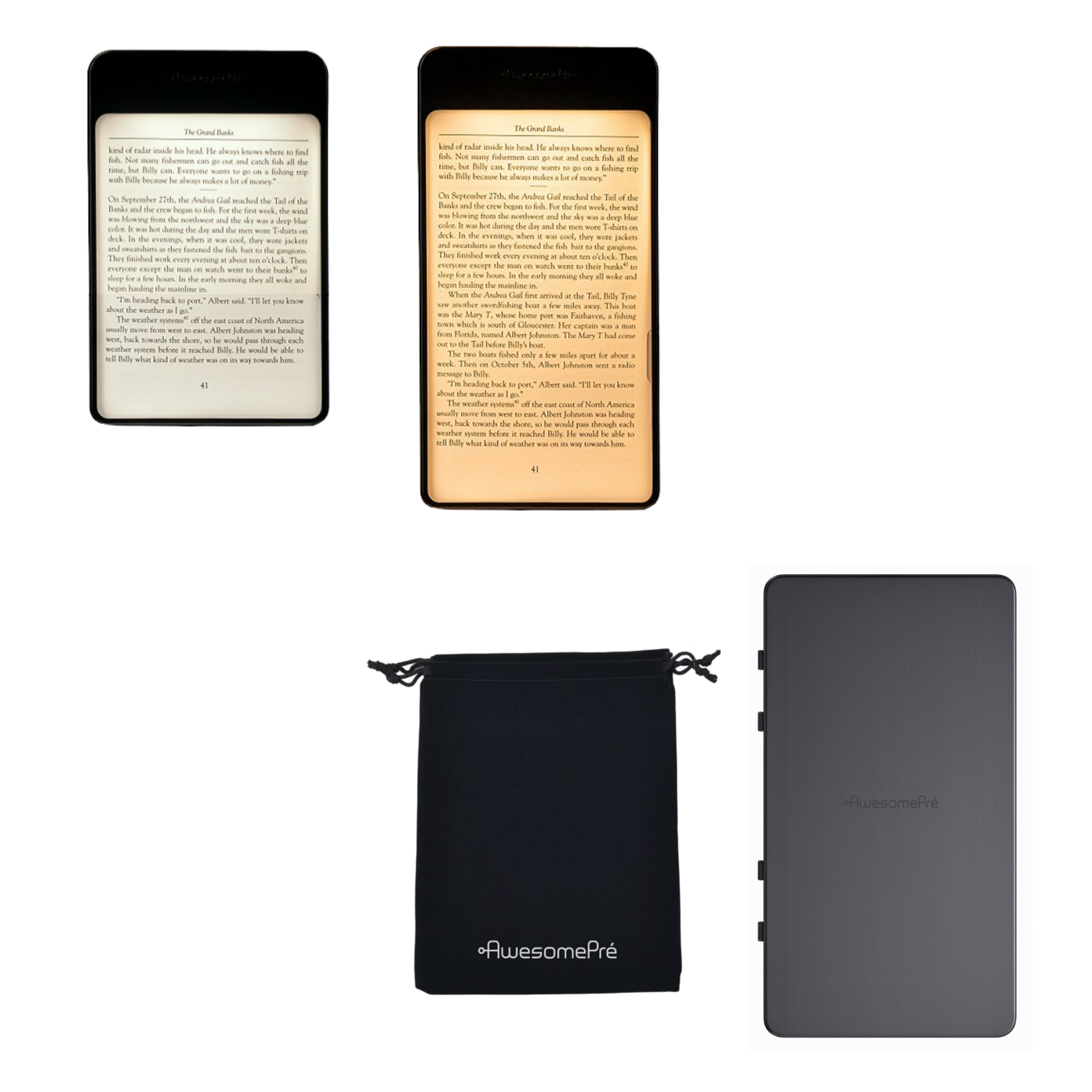 AwesomePr・・ ブックライト セット, LED読書ライト 2サイズ (ライトエディション+Plus) + ハードケース + ポーチ, USB充電式, ウォーム・クールトーン選択可能, 軽量コードレス, 携帯便利, 目に優しい book light (
