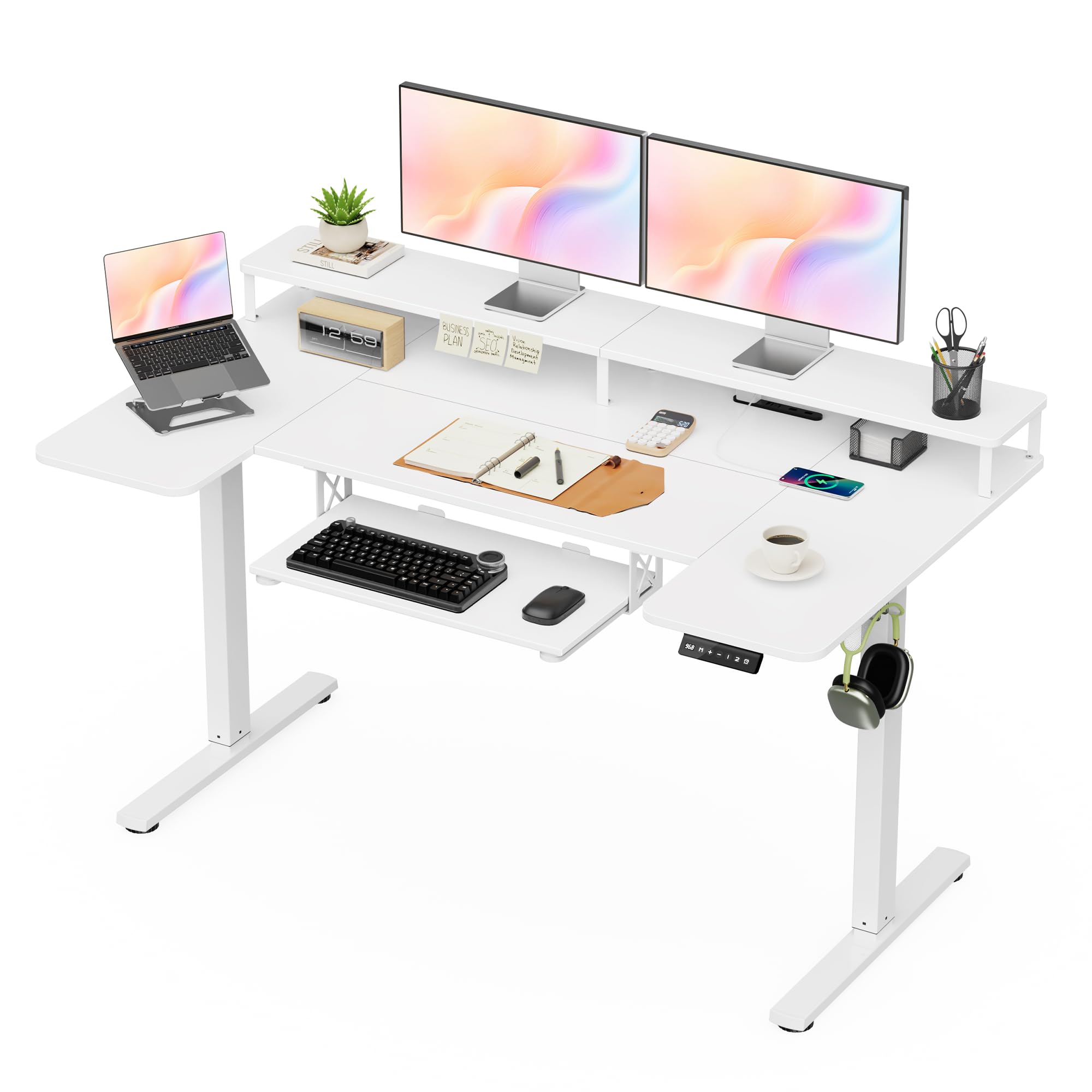 Alebert｢アレベルト｣ 電動式 昇降デスク 昇降式デスク 幅140*奥行80cm スタンディングデスク 【キーボードトレイ・モニター台・多連コンセント付き】 USB/Type-C充電可能 高さメモリー機能 障害検知 静音 ゲーミングデスク パソコンデ｜湖南オンライン 28,998円