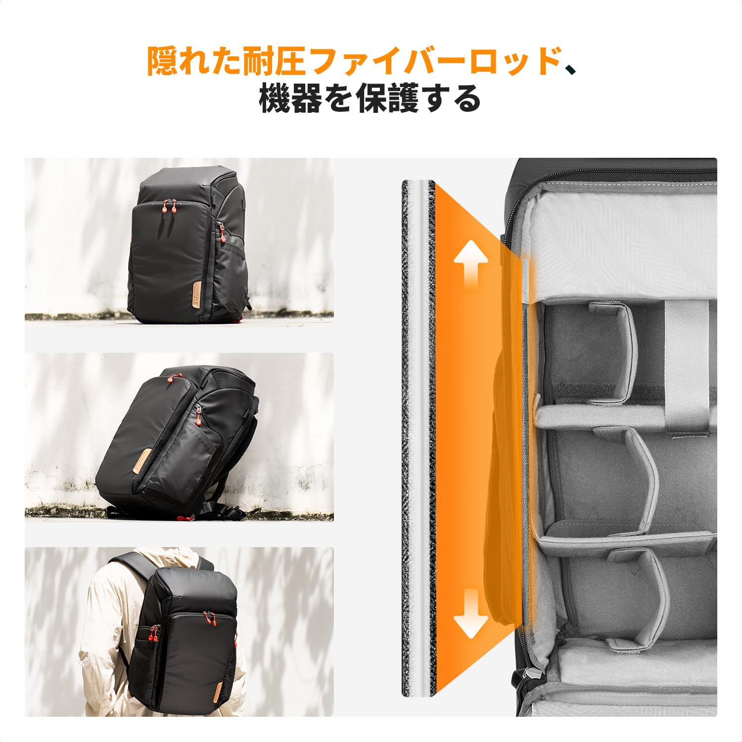 [K&F Concept] カメラバッグ カメラバックパック カメラリュック 25L 大容量 おしゃれ 2気室 多機能 男女兼用 一眼レフバック 容量拡張可 一眼レフ/16インチPC/三脚収納可 旅行/登り/出張/アウトドア撮影バックパック (06-黒赤)｜湖南オンライン