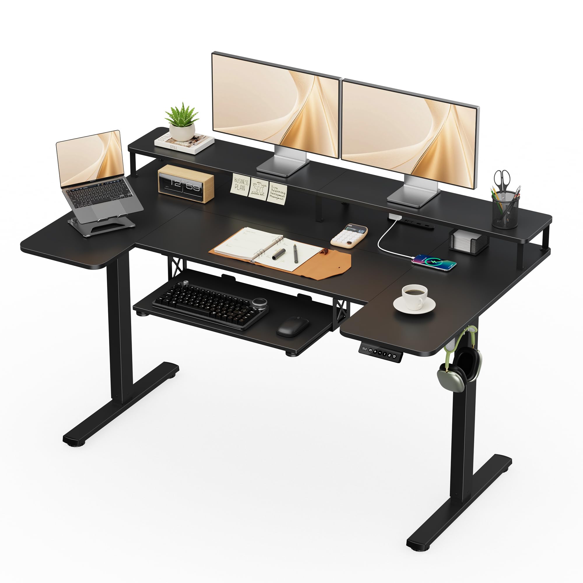 Alebert｢アレベルト｣ 電動式 昇降デスク 昇降式デスク 幅140*奥行80cm スタンディングデスク 【キーボードトレイ・モニター台・多連コンセント付き】 USB/Type-C充電可能 高さメモリー機能 障害検知 静音 ゲーミングデスク パソコンデ｜湖南オンライン 28,998円