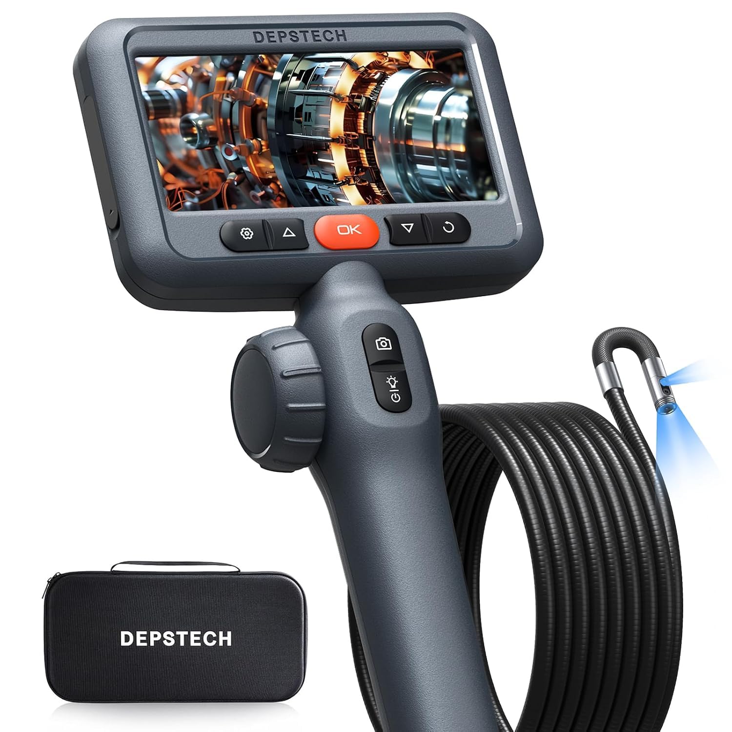 【デュアルレンズ】 DEPSTECH 先端可動式 ファイバースコープ 210&deg;双方向回転 4.5インチIPSモニター 1080P 外径8.5MM 内視鏡カメラ IP67防水 LEDライト搭載 メモリーカード付属 自宅メンテナンス 車整備 24ヶ月保証付き ｜湖南オンライン