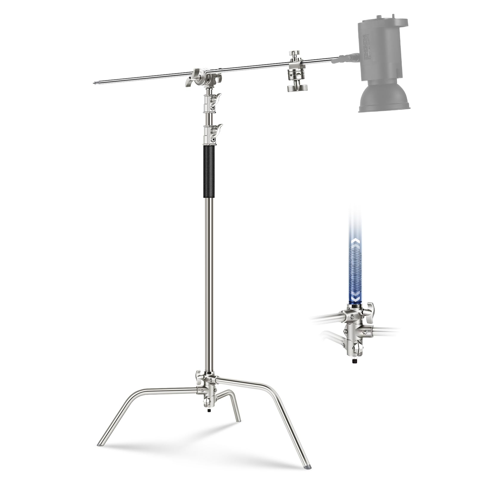 NEEWER BASICS Cスタンド ライトスタンド 10.5ft/320cm 100%ステンレス鋼 高耐久 128cmブームアーム/グリップヘッド2個付き 撮影用スタンド スタジオ/モノライト/ソフトボックス/レフ板用 SC320 Lite