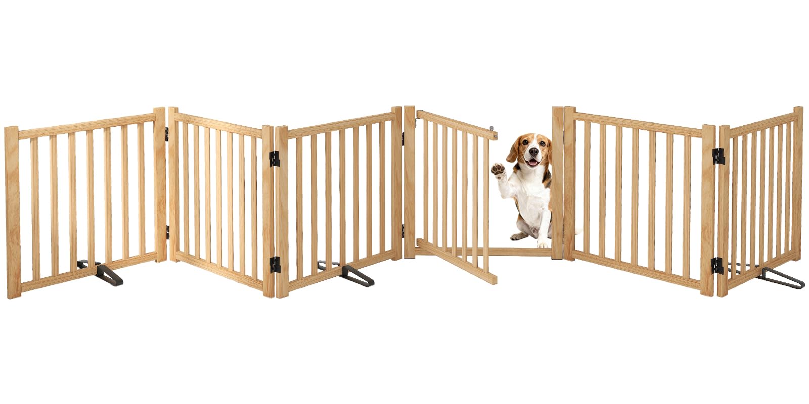 Oapety ペットゲート ドア付き 置くだけ 犬 ゲート ペットフェンス 高さ58cm 幅351cm 自立型ゲート 折りたたみ式 犬フェンス 室内用 ペット飛び出し防止柵 木製 玄関 軽量