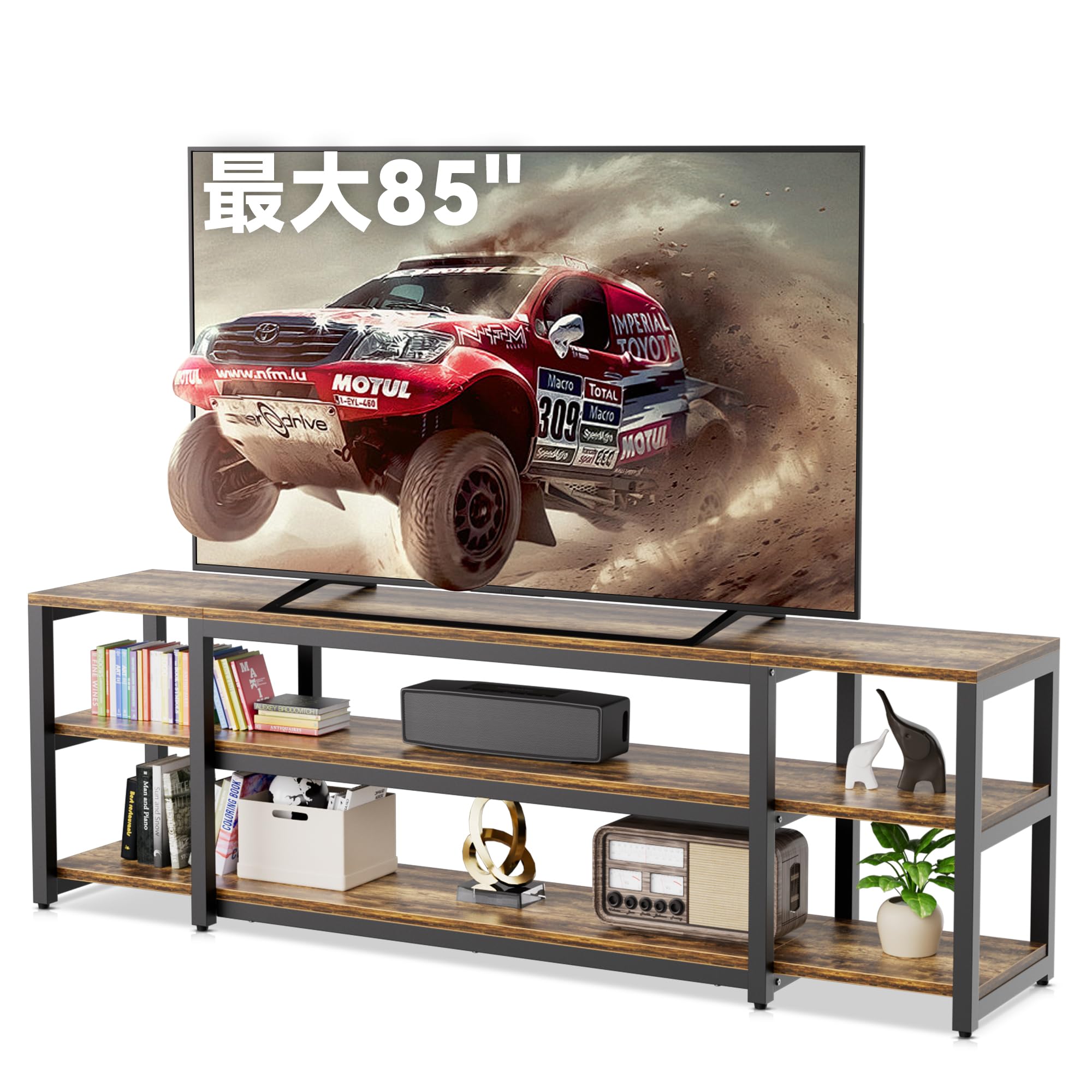 Aquzee ローボードテレビスタンド 75インチ対応、最大85インチ、65/70/75/80/85インチテレビ用テレビ台 収納付き、最大158kgの耐荷重を幅191cmの木製、1人で簡単組み立テレビ棚75型対応、リビングルーム/寝室/ゲームルーム用、ヴィ|湖南オンライン