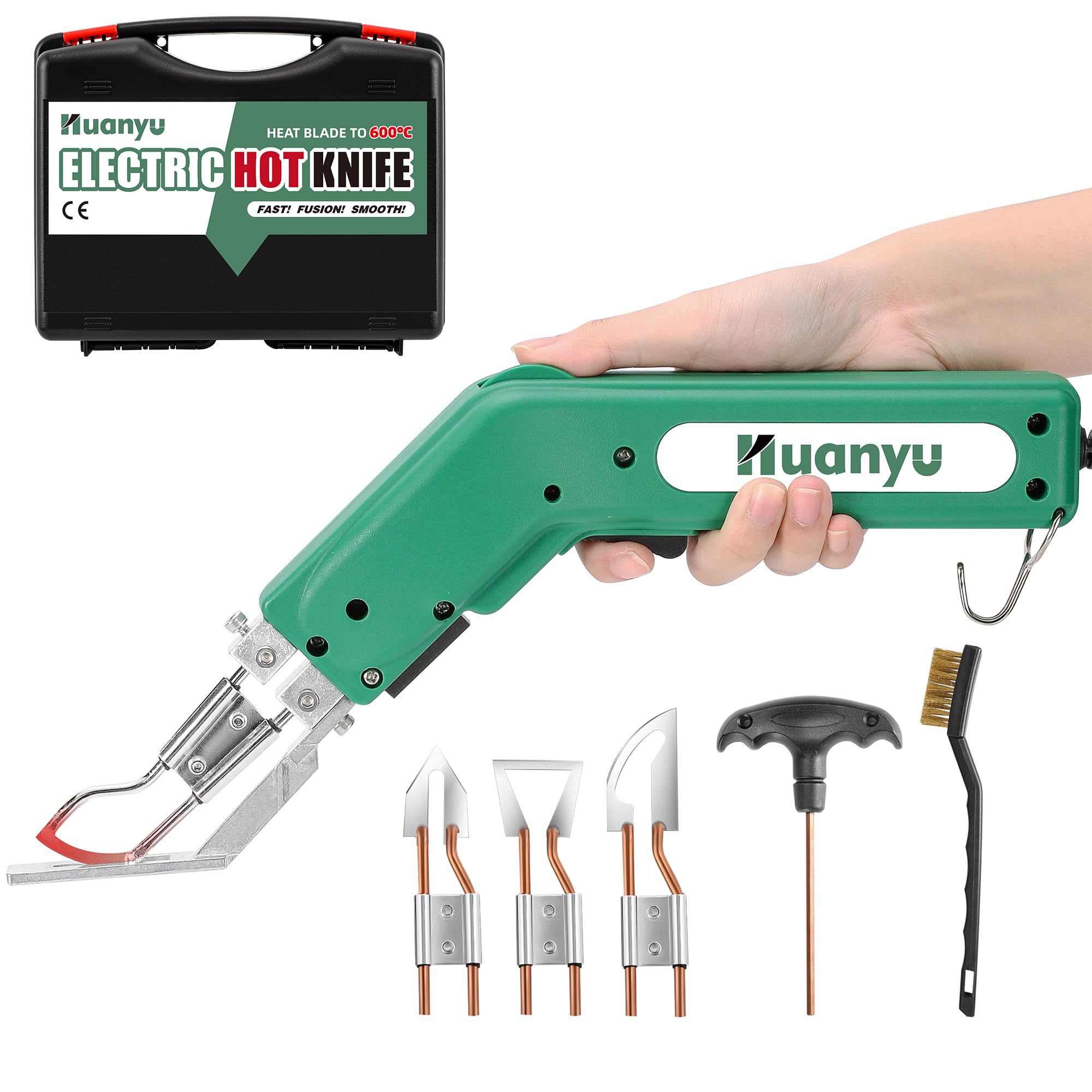 Huanyu ホットカッター ホットナイフ 600℃加熱調節 110V/100W ナイロン/布/ロープ/プラスチック/スチロール カット用 (4枚ナイフセット)｜湖南オンライン