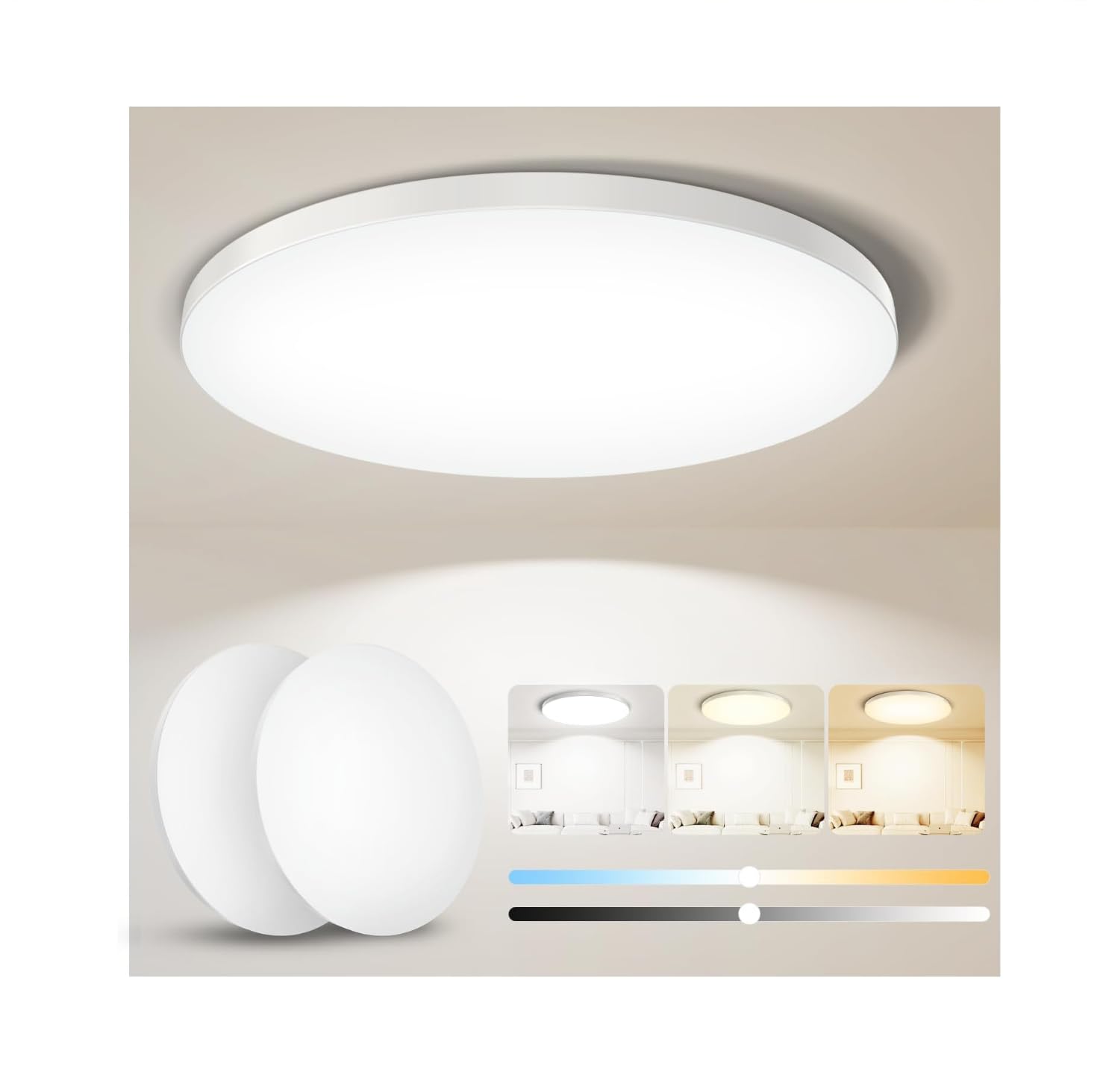 Coizabera LEDシーリングライト 10畳 45W 直径40センチ 2個セット 調光調色 天井 照明器具 メモリー タイマー 豆電球常夜灯 照明 天井 4900LM ledライト 電気 蛍光灯 リモコン・スマホ操作 寝室/リビング/ダイニング/書斎｜湖南オンライン