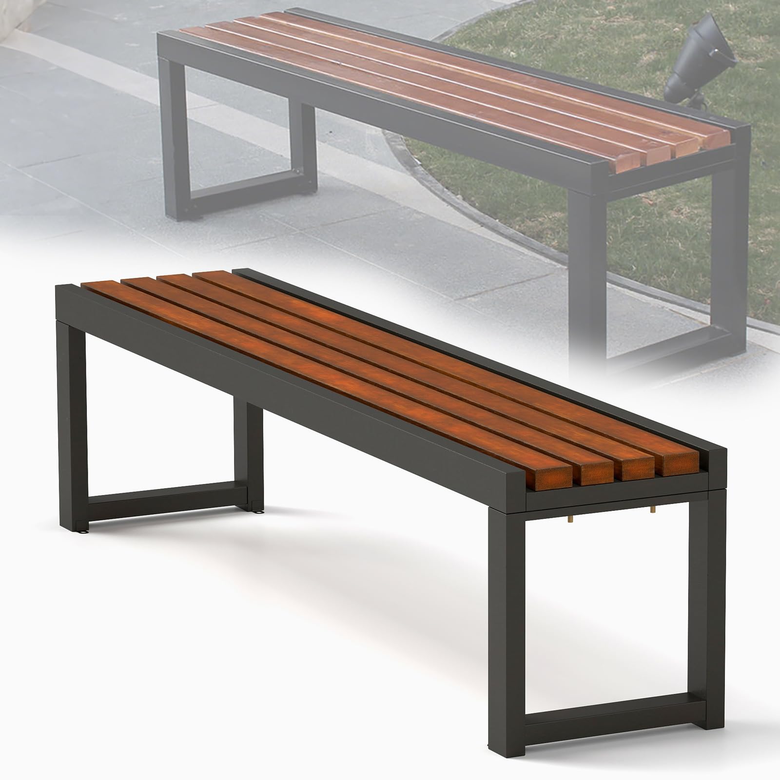 ASQUAR ガーデンベンチ 屋外用 木製ベンチ 180cm 耐荷重400kg 無垢材 高さ45 金属ブラケット 耐久性 防水性 防錆 耐候性 防蝕 パーク ビーチ/公園/庭園/芝生用 縁台 屋外 ベンチ 組み立て簡単(180x39x45CM)|湖南オンライン