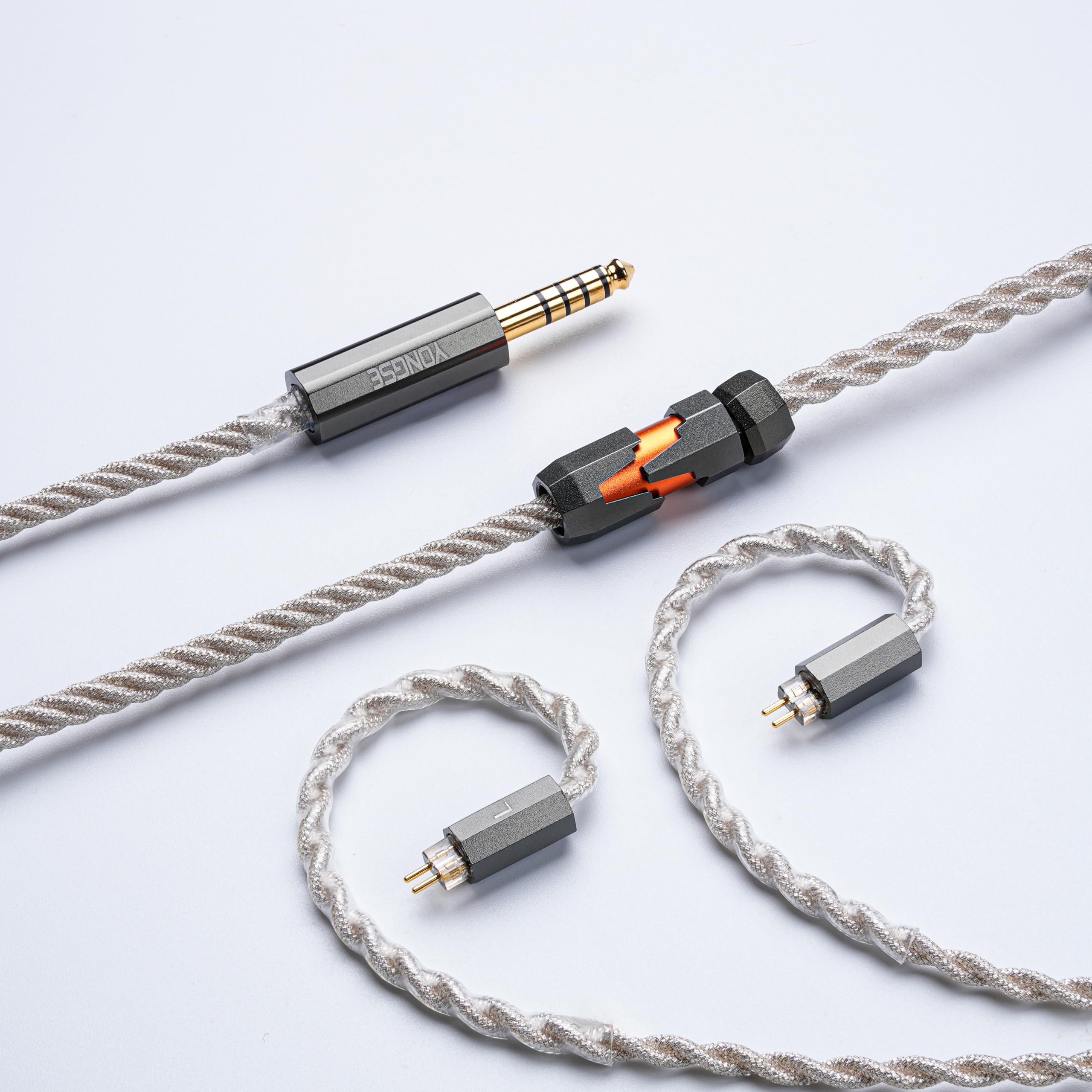 【最新アップグレード版】Angelears | Yongse Mars HIFI イヤホン アップグレードケーブル 0.78mm 2pin 4.4mm プラグ 銀箔巻き銀メッキ銅合金 高密度400コア 3層金メッキプラグ（グレー, 2pin 4.4mm）