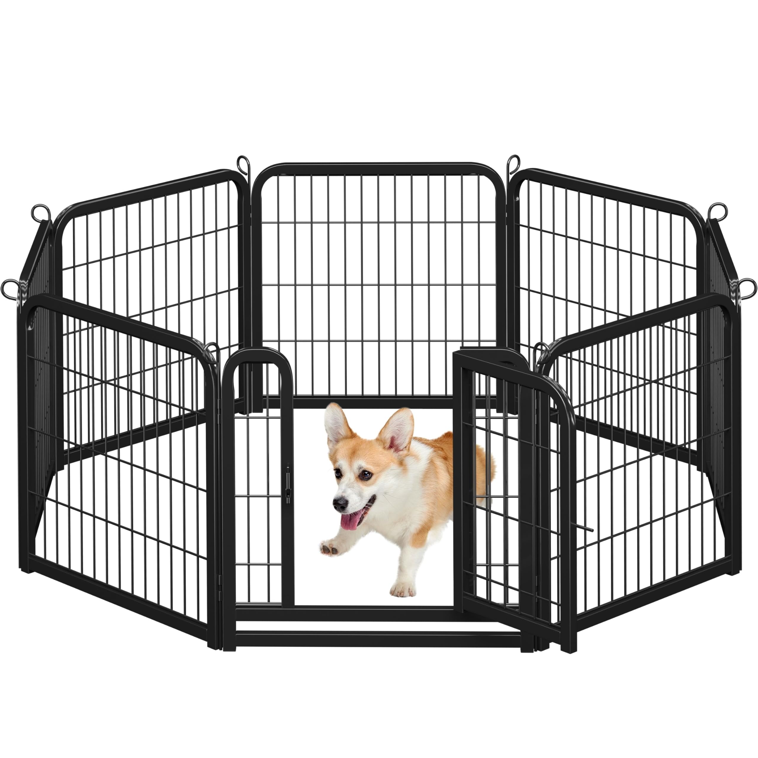 Yaheetech ペットサークル 8枚セット 高さ60cm 折りたたみ式 小型犬・中型犬対応 ドア付き 室内外兼用 自由組み立て可能 安全ロック付き ペットフェンス ケージ (ブラック 高さ60cm-8枚)