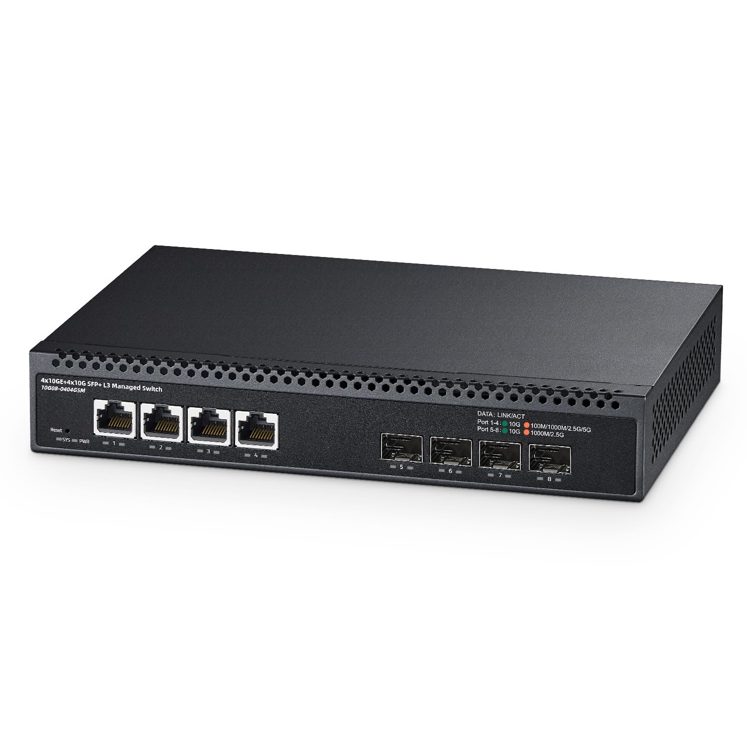 Binardat 8ポート10ギガビットマネージドスイッチ、4x10G RJ45イーサネット、1G/2.5G/5G/10G対応、4x10G SFP+、160Gbps帯域幅、L3ウェブマネージド、メタルネットワークスイッチ